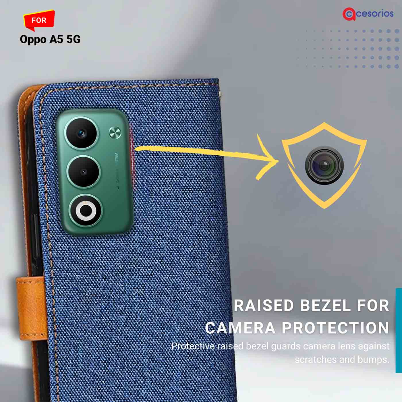 Denim & Leather back panel — Oppo A5 5G in Blue mobile case