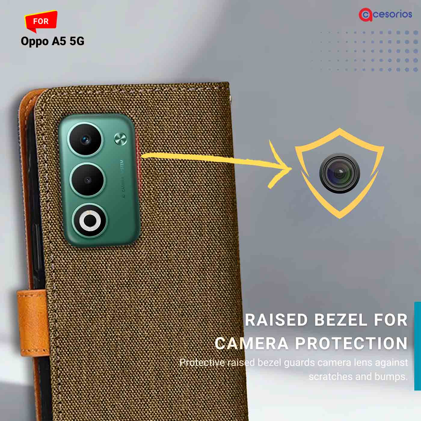 Denim & Leather back panel — Oppo A5 5G in Dark Brown mobile case
