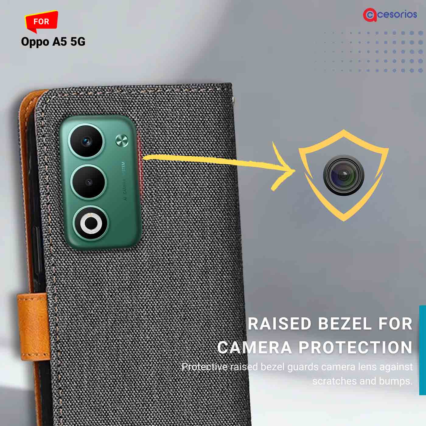 Denim & Leather back panel — Oppo A5 5G in Grey mobile case