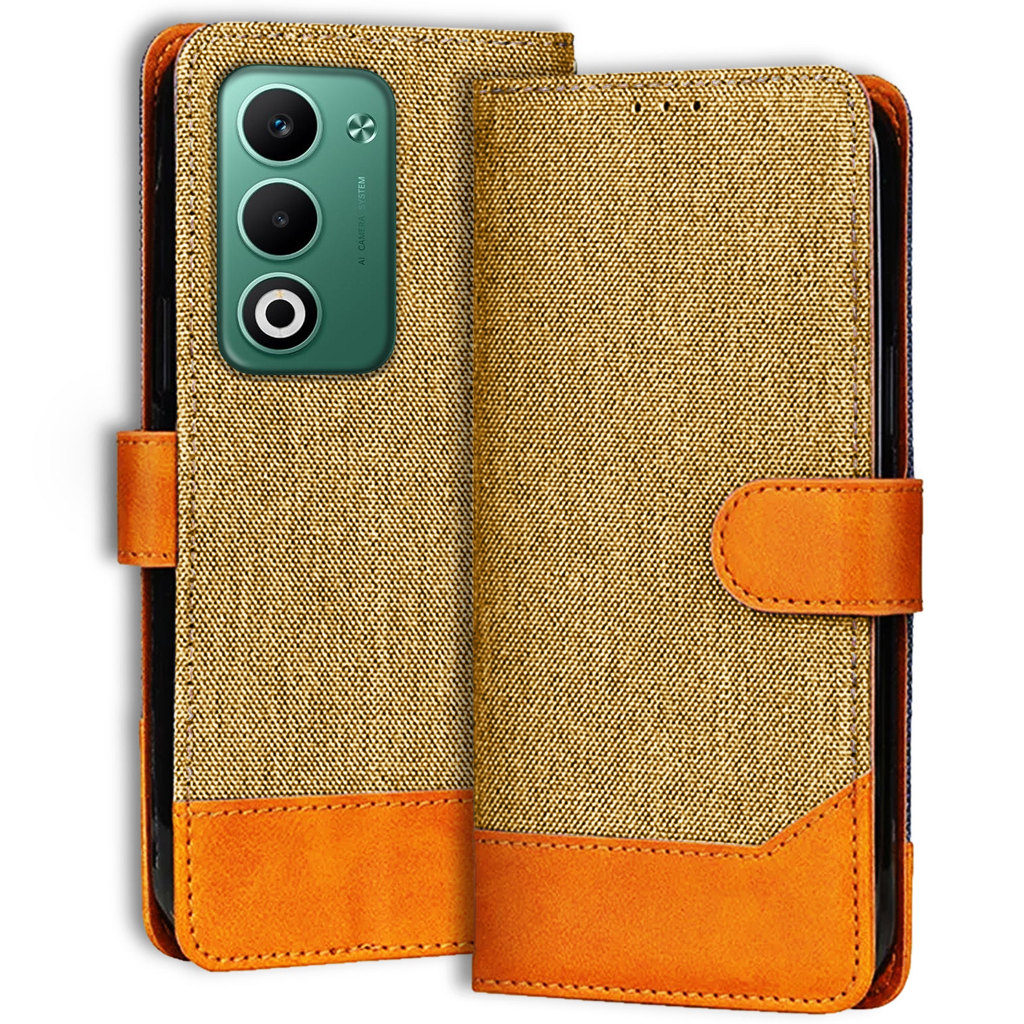 Accesorios Oppo A5 5G denim flip cover – Light Brown – Image 1 #color_light brown