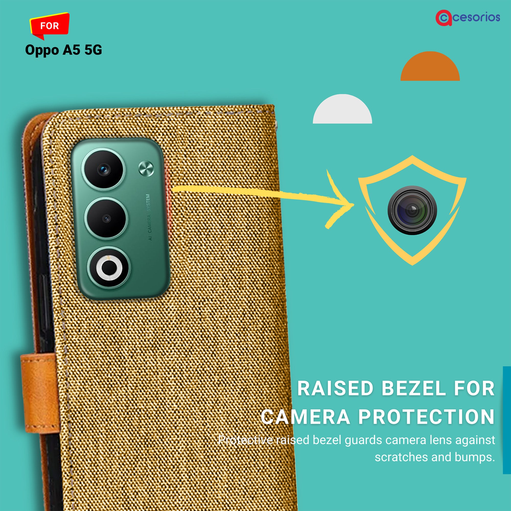 Accesorios Oppo A5 5G denim flip cover – Light Brown – Image 2 #color_light brown