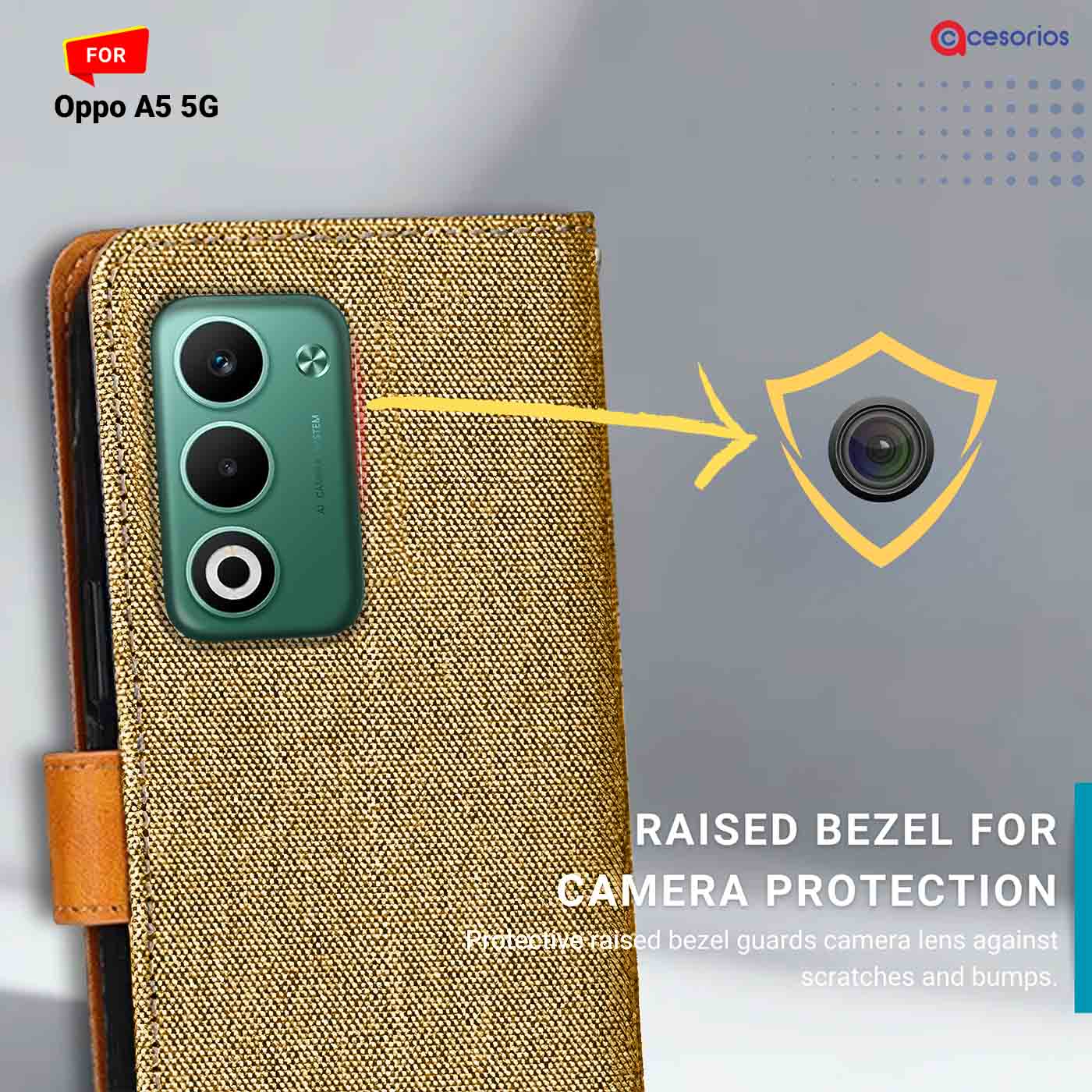 Accesorios Oppo A5 5G denim flip cover – Light Brown – Image 2 #color_light b