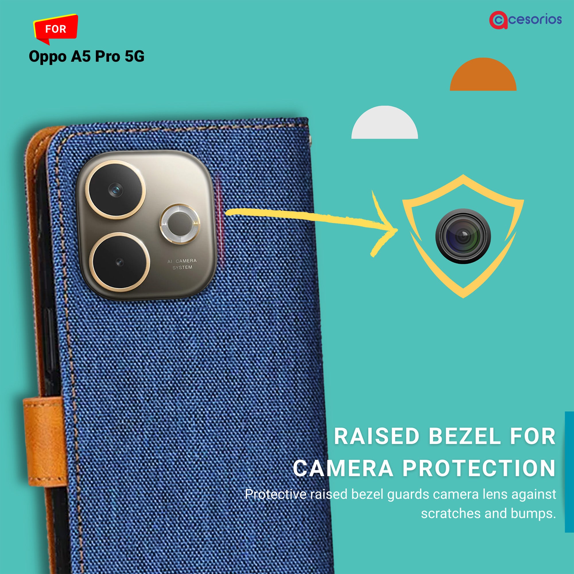 Accesorios Oppo A5 Pro 5G denim flip cover – Blue – Image 2 #color_blue