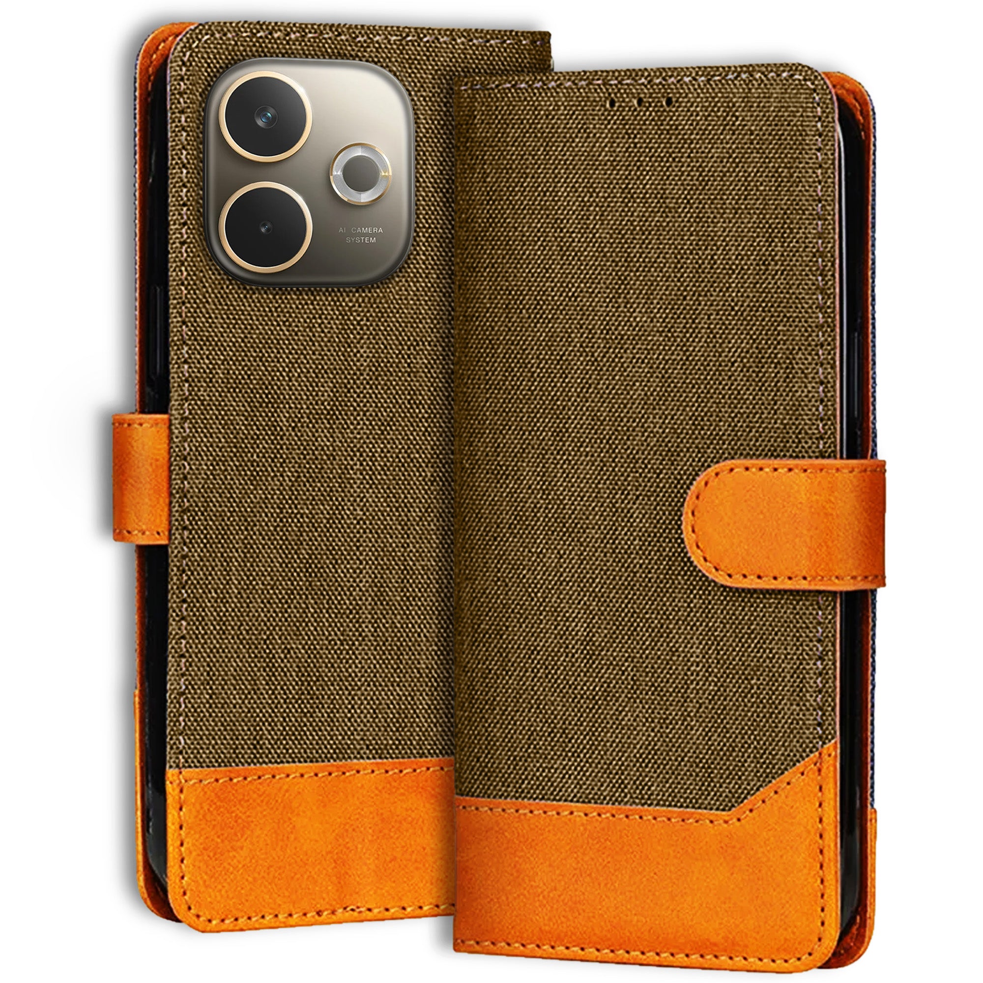 Accesorios Oppo A5 Pro 5G denim flip cover – Dark Brown – Image 1 #color_dark brown