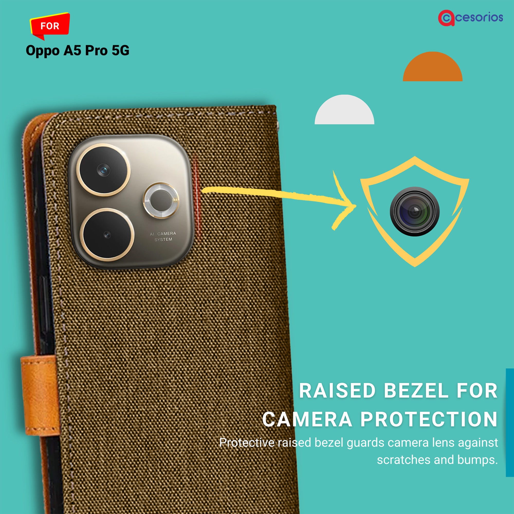 Accesorios Oppo A5 Pro 5G denim flip cover – Dark Brown – Image 2 #color_dark brown