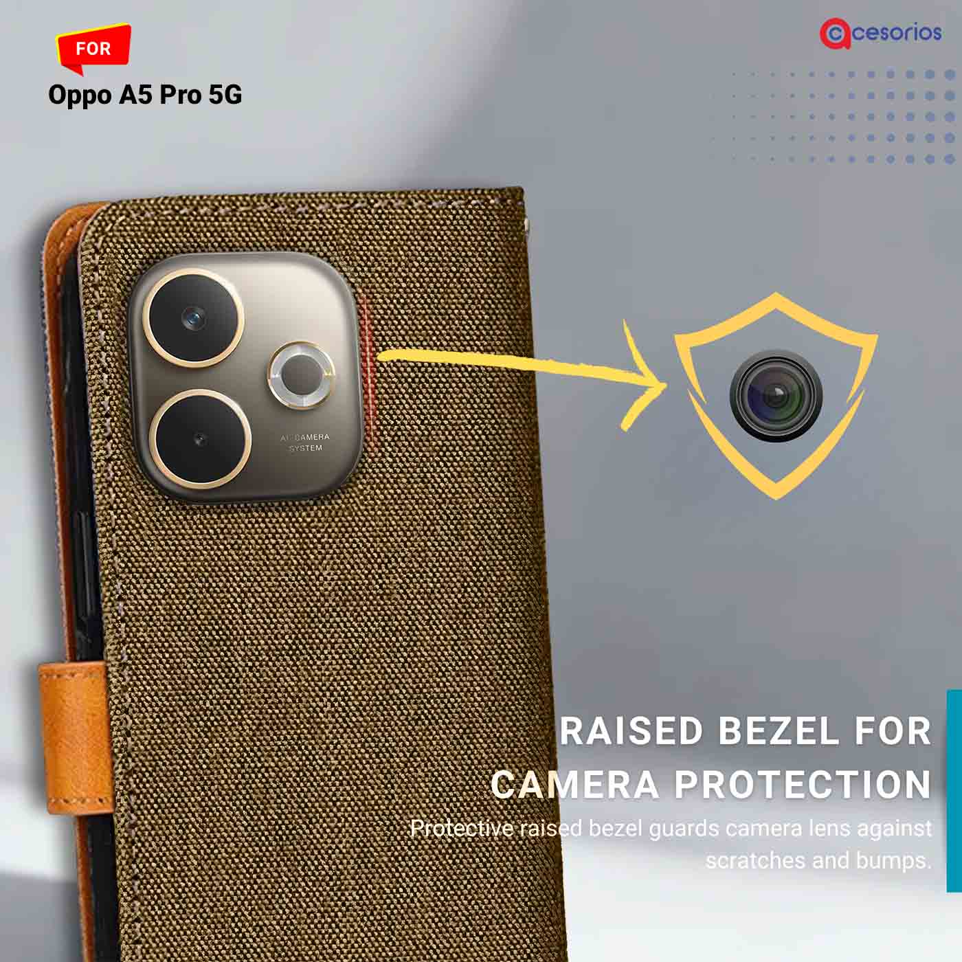 Denim & Leather back panel — Oppo A5 Pro 5G in Dark Brown mobile case