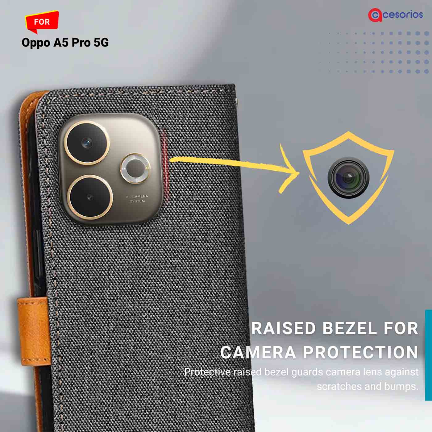 Accesorios Oppo A5 Pro 5G denim flip cover – Grey – Image 2 #color_