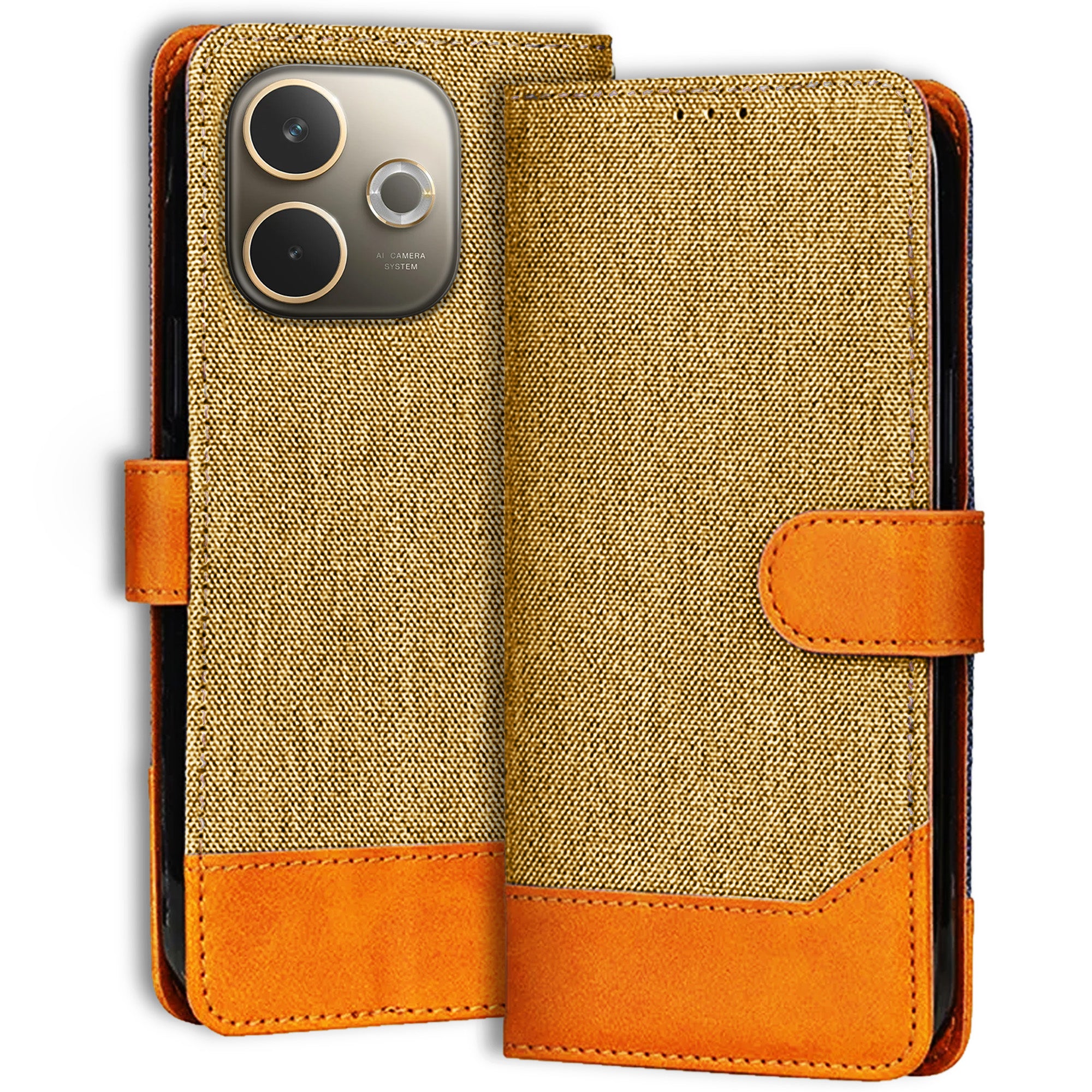 Accesorios Oppo A5 Pro 5G denim flip cover – Light Brown – Image 1 #color_light brown