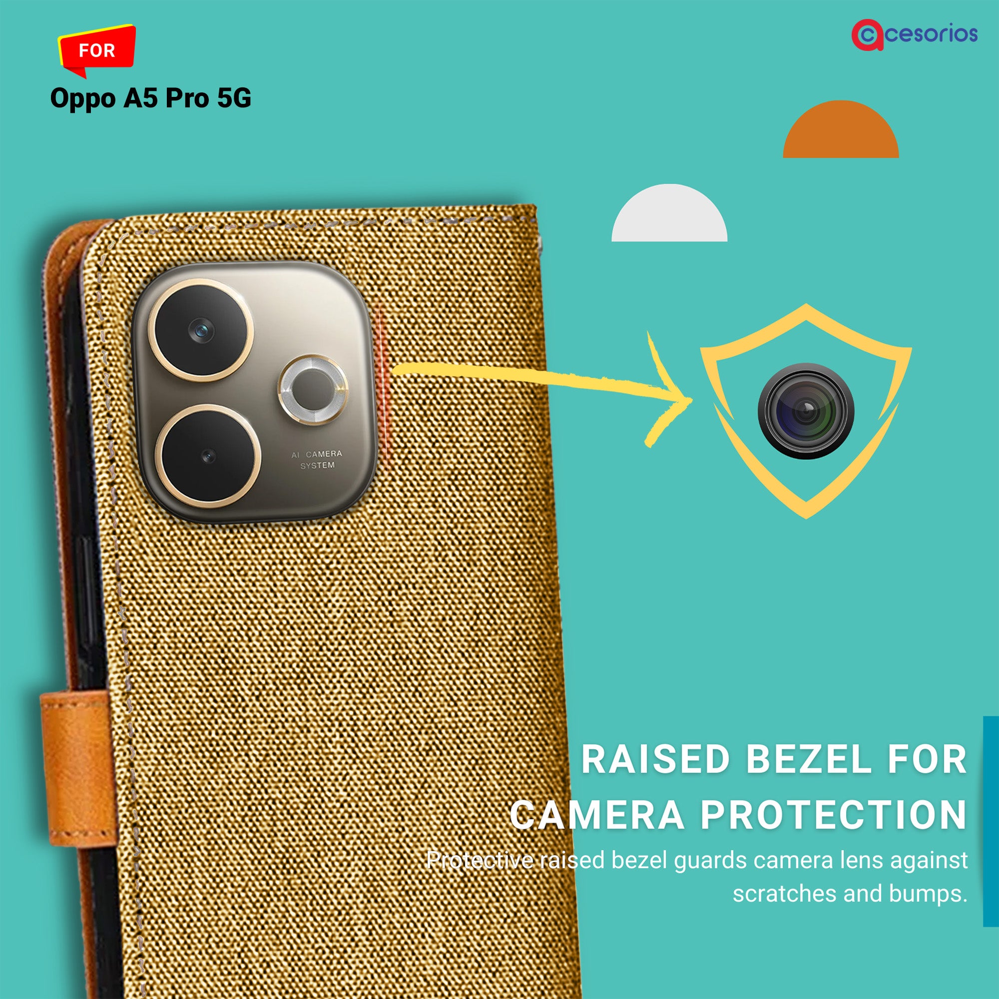 Accesorios Oppo A5 Pro 5G denim flip cover – Light Brown – Image 2 #color_light brown