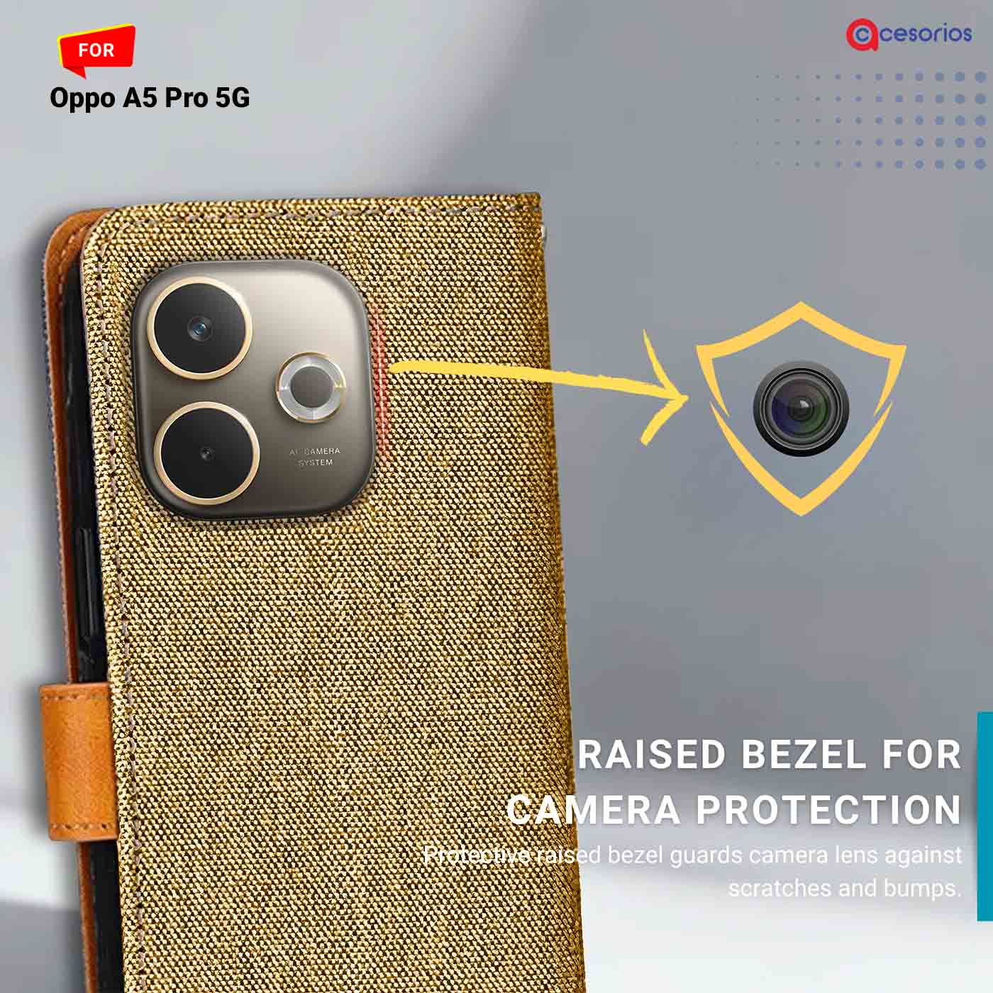 Denim & Leather back panel — Oppo A5 Pro 5G in Light Brown mobile case