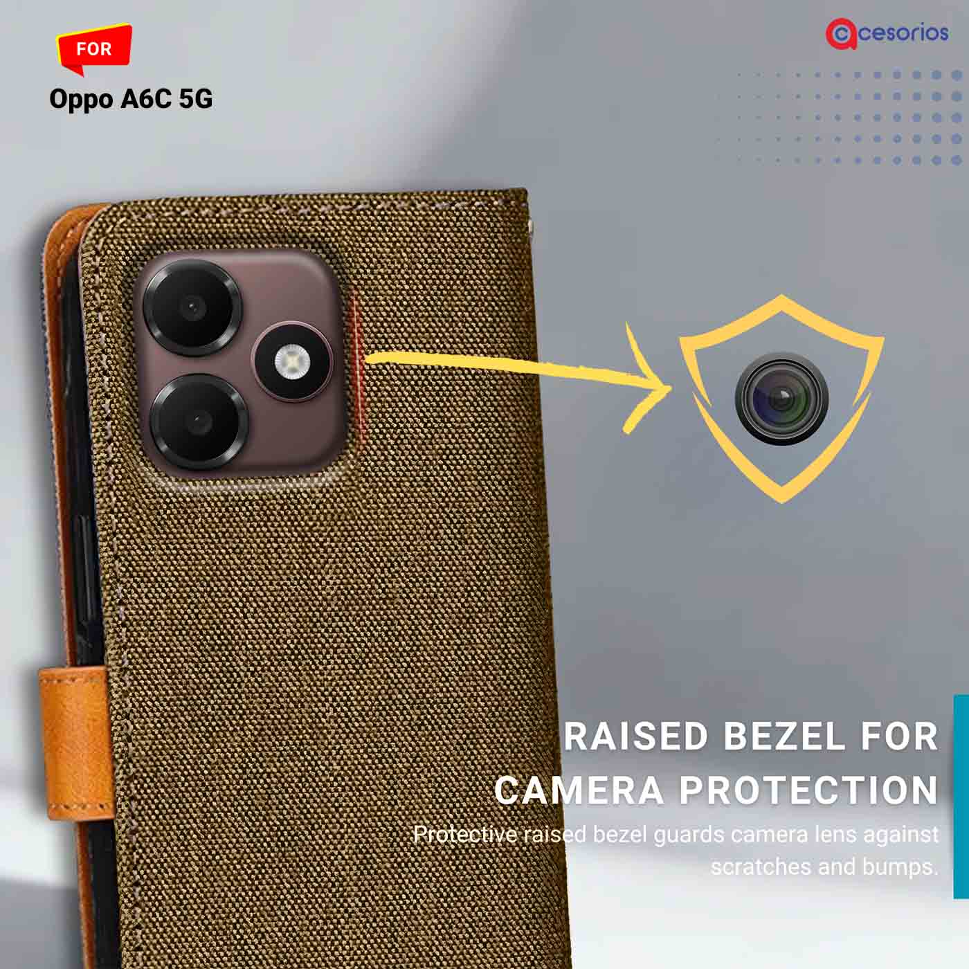 Denim & Leather back panel — Oppo A6C 5G in Brown mobile case