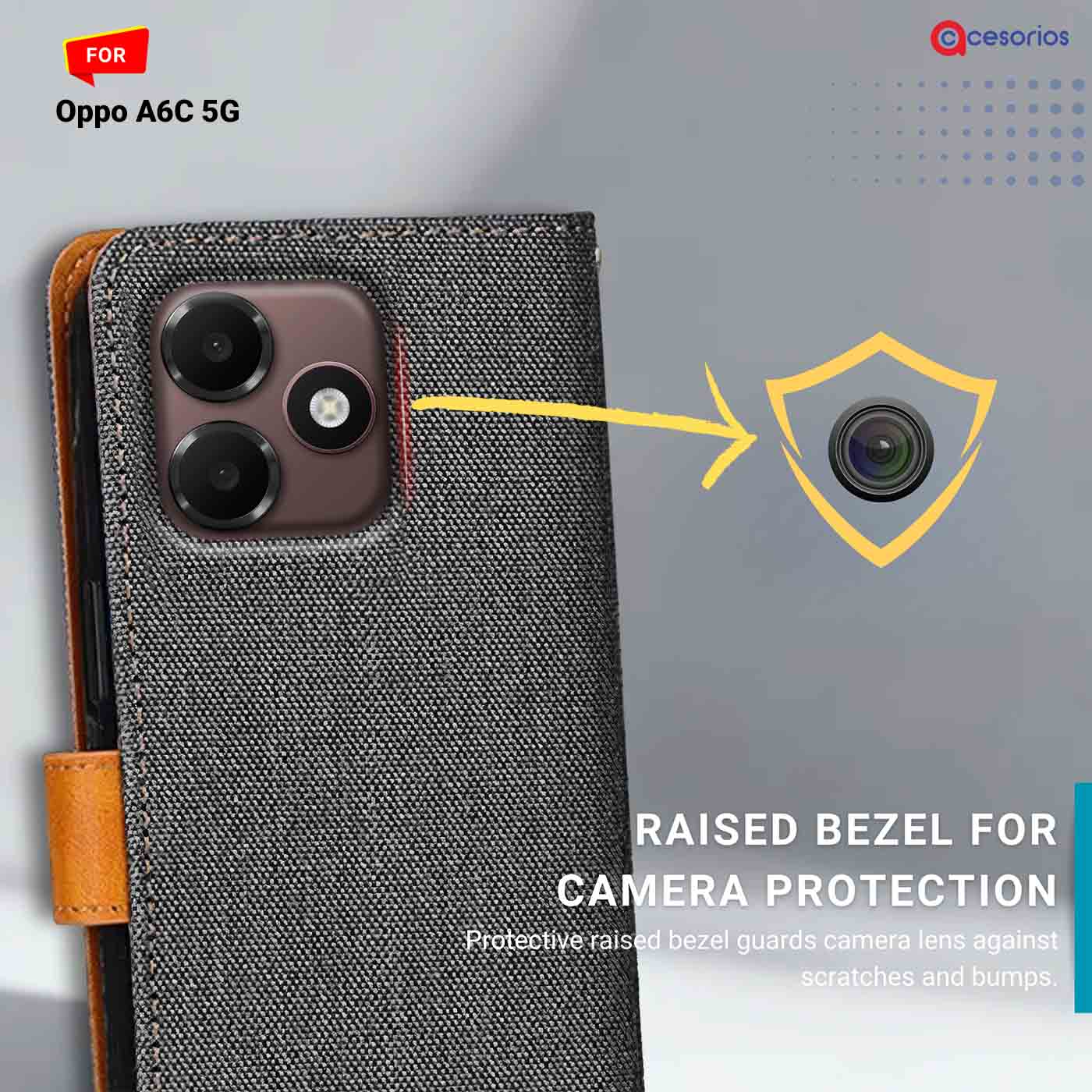 Denim & Leather back panel — Oppo A6C 5G in Grey mobile case