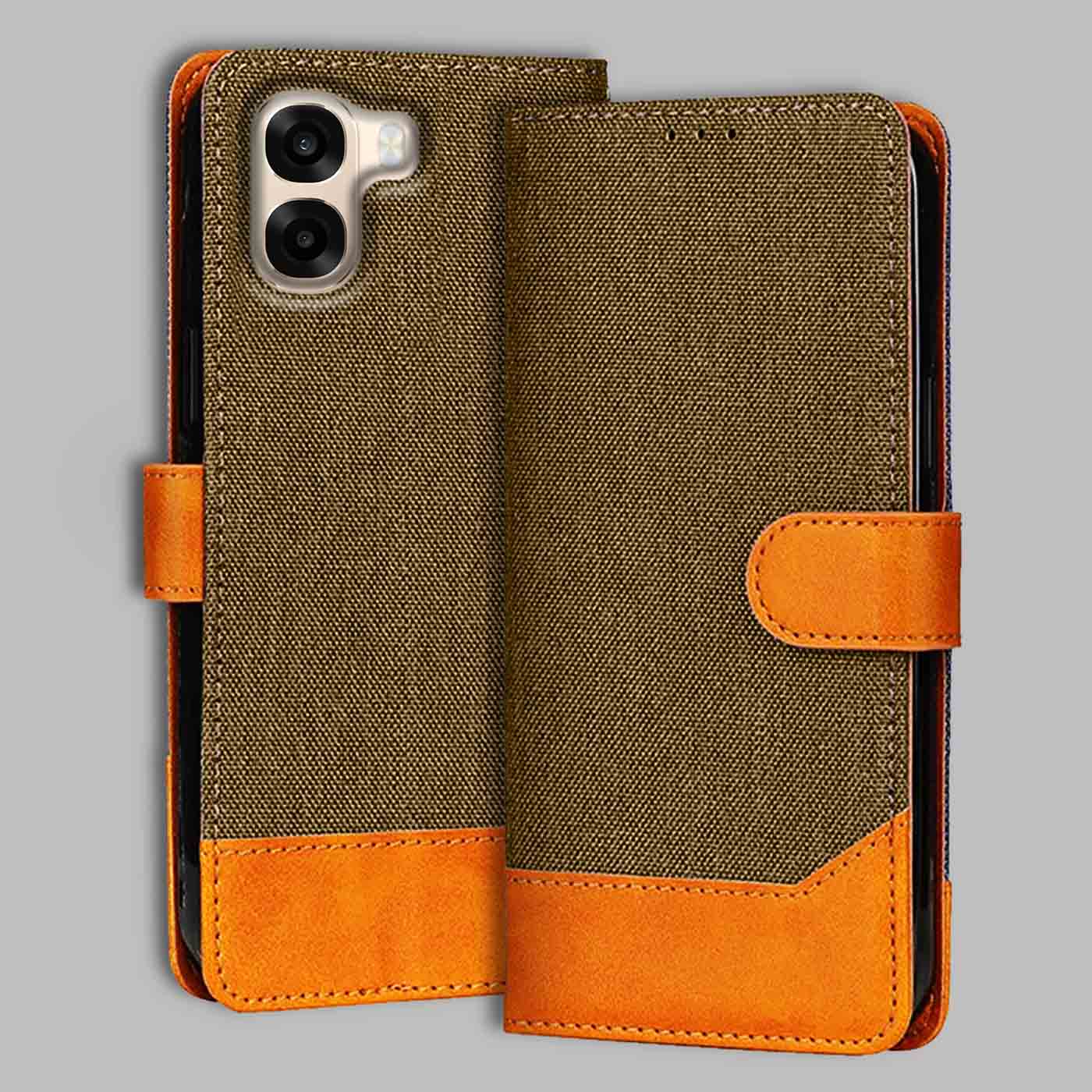 Oppo A6S 5G flip cover in Brown — front view by Accesorios