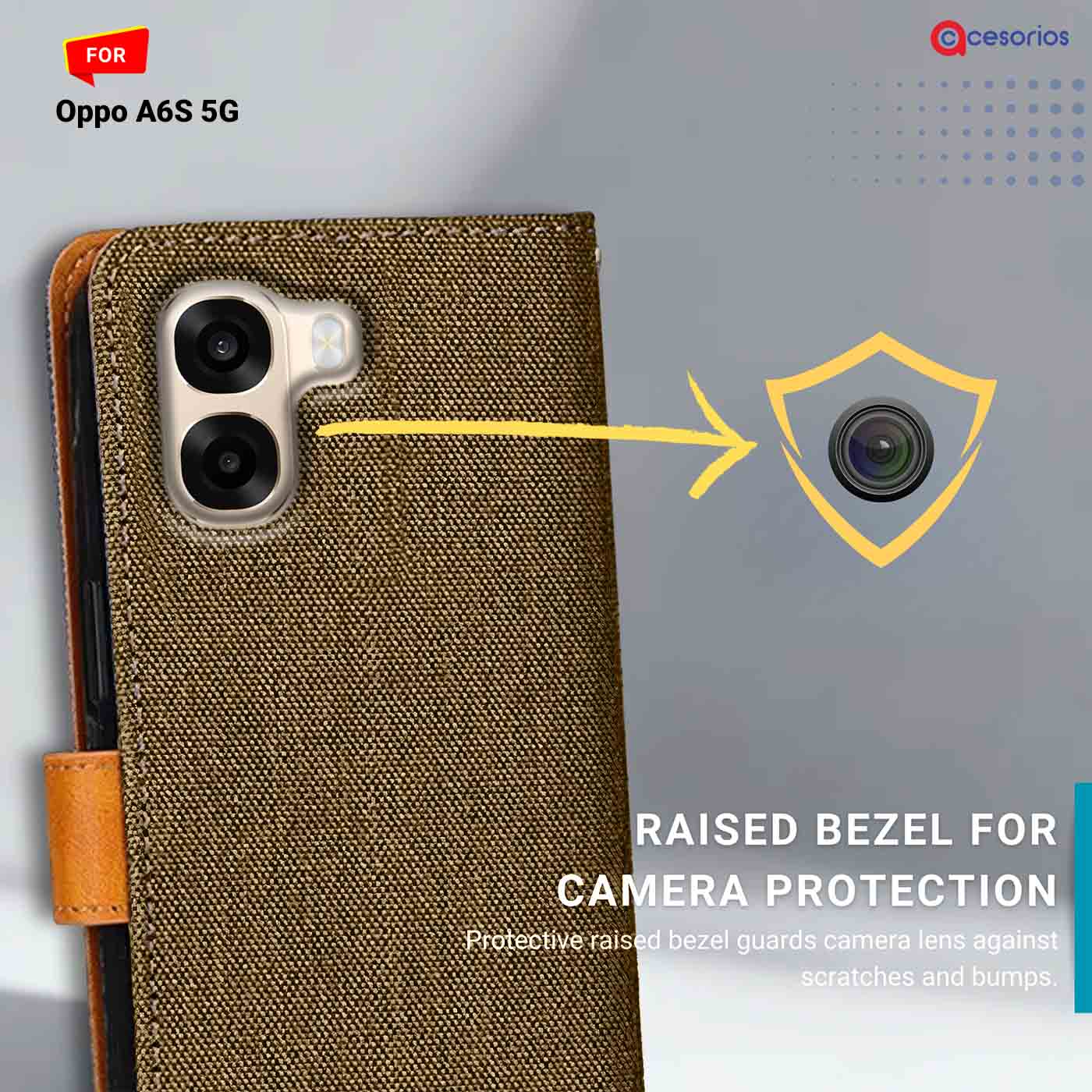 Denim & Leather back panel — Oppo A6S 5G in Brown mobile case