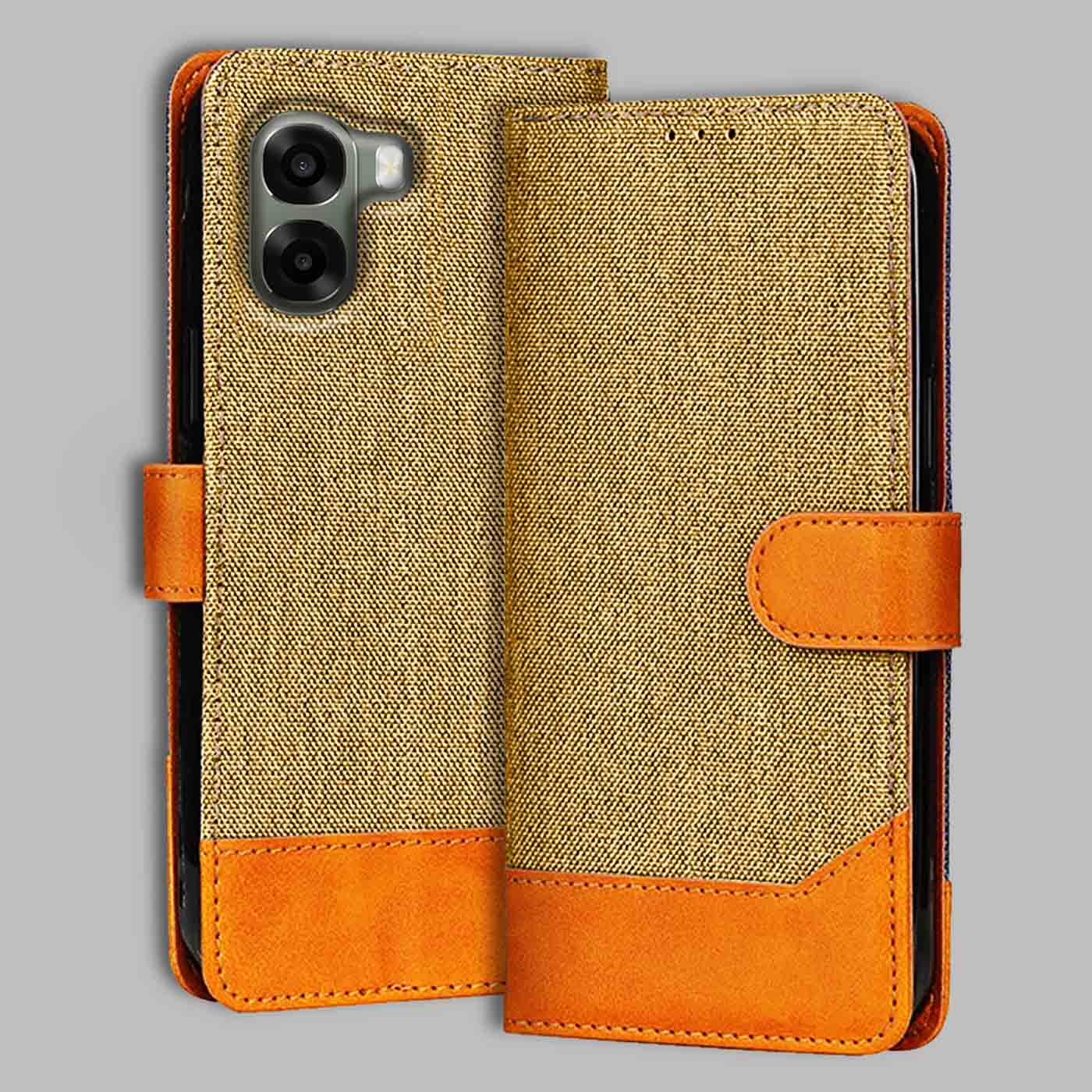 Accesorios Oppo A6X 5G denim flip cover – Light Brown – Image 1 #color_light b