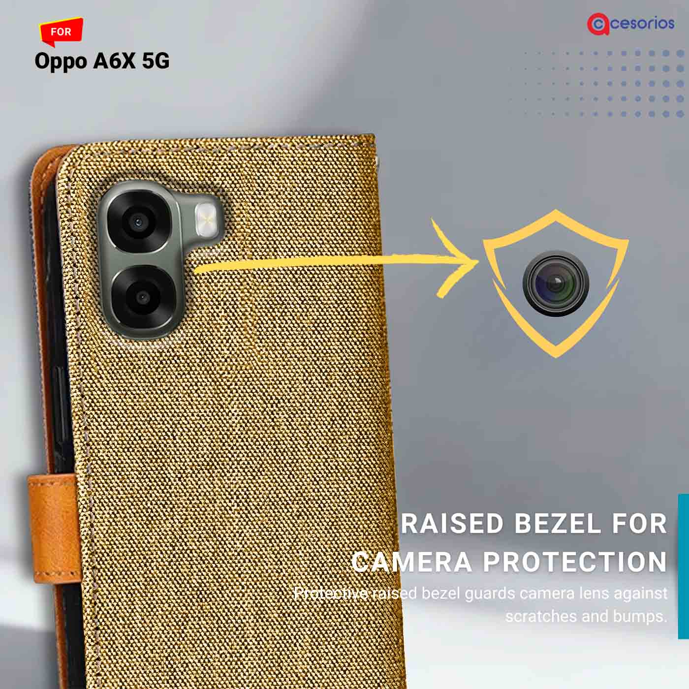 Accesorios Oppo A6X 5G denim flip cover – Light Brown – Image 2 #color_light b