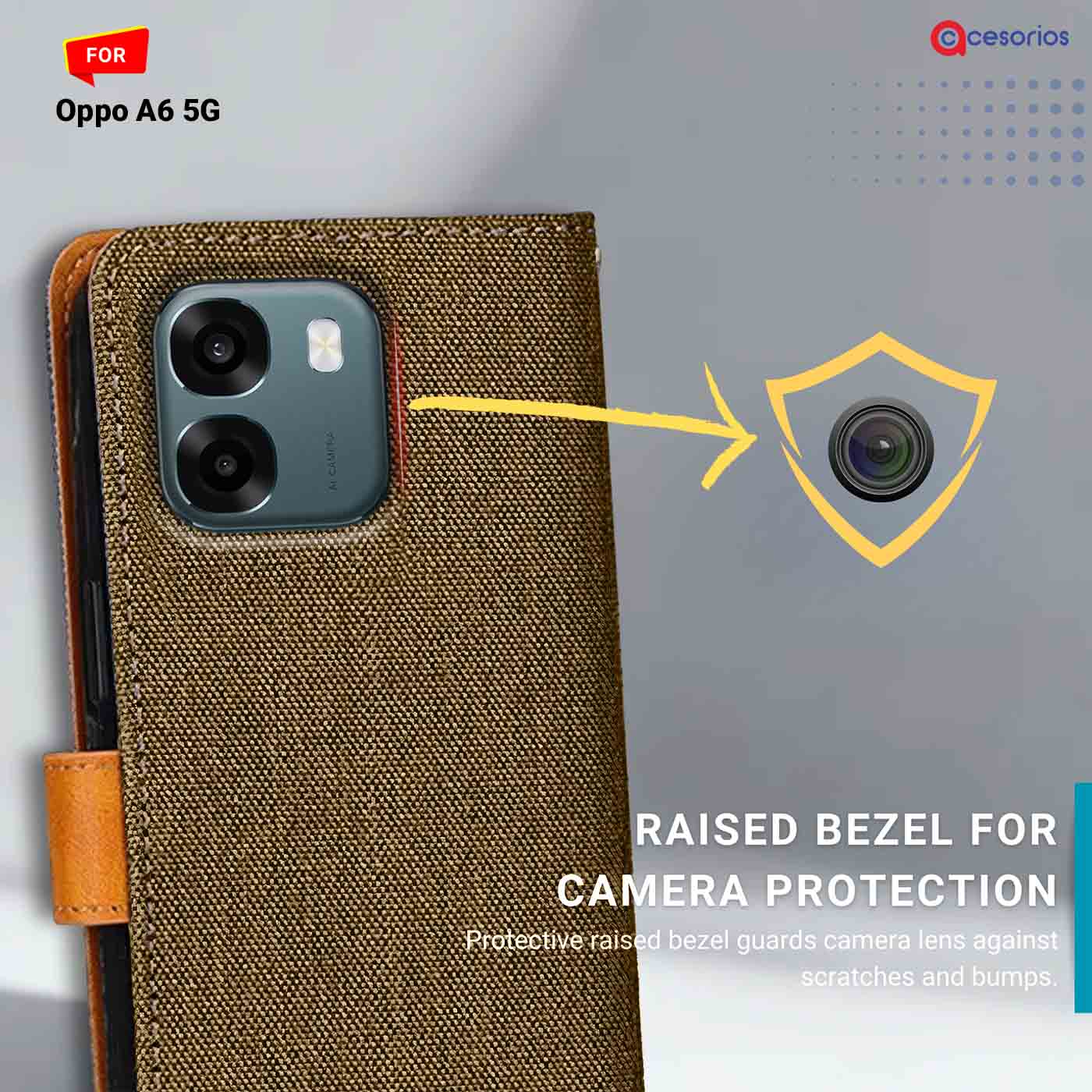 Denim & Leather back panel — Oppo A6 5G in Dark Brown mobile case