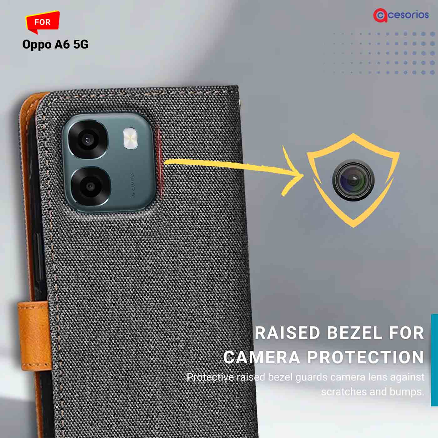 Denim & Leather back panel — Oppo A6 5G in Grey mobile case