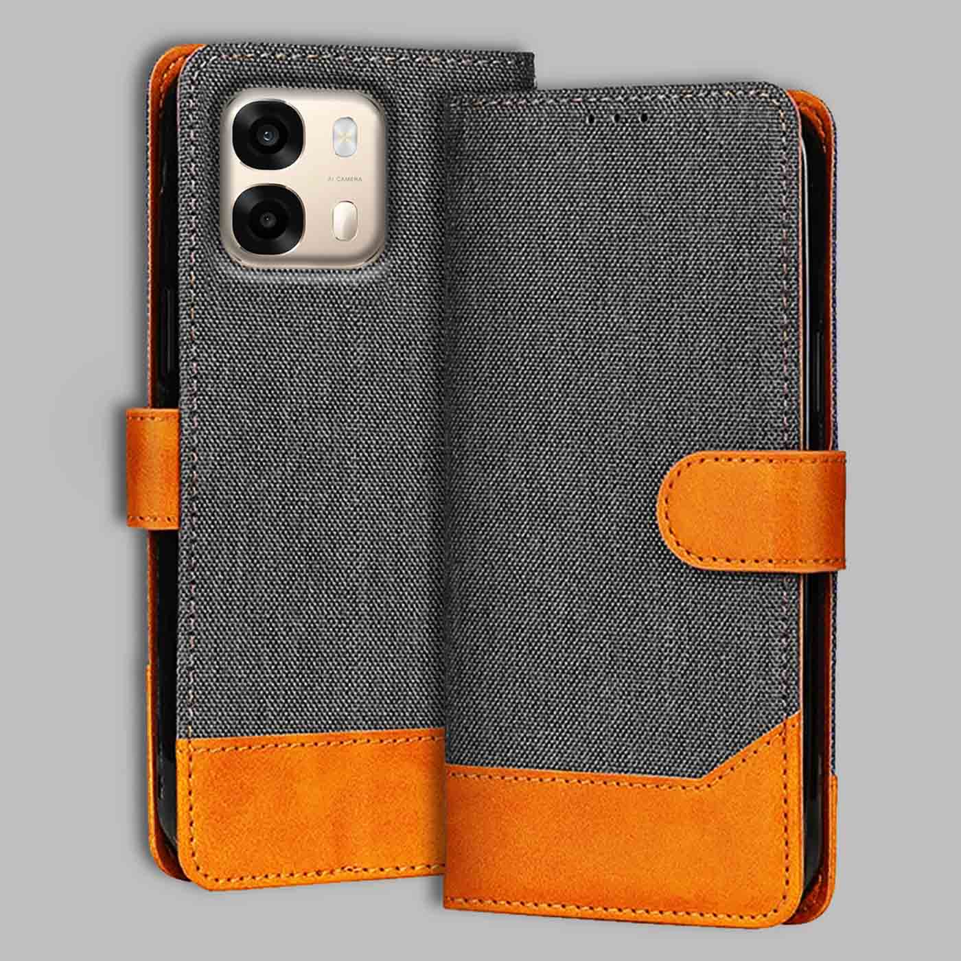 Oppo A6 Pro 5G flip cover in Grey — front view by Accesorios