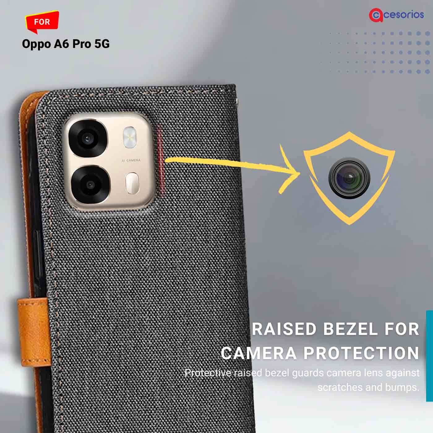 Denim & Leather back panel — Oppo A6 Pro 5G in Grey mobile case