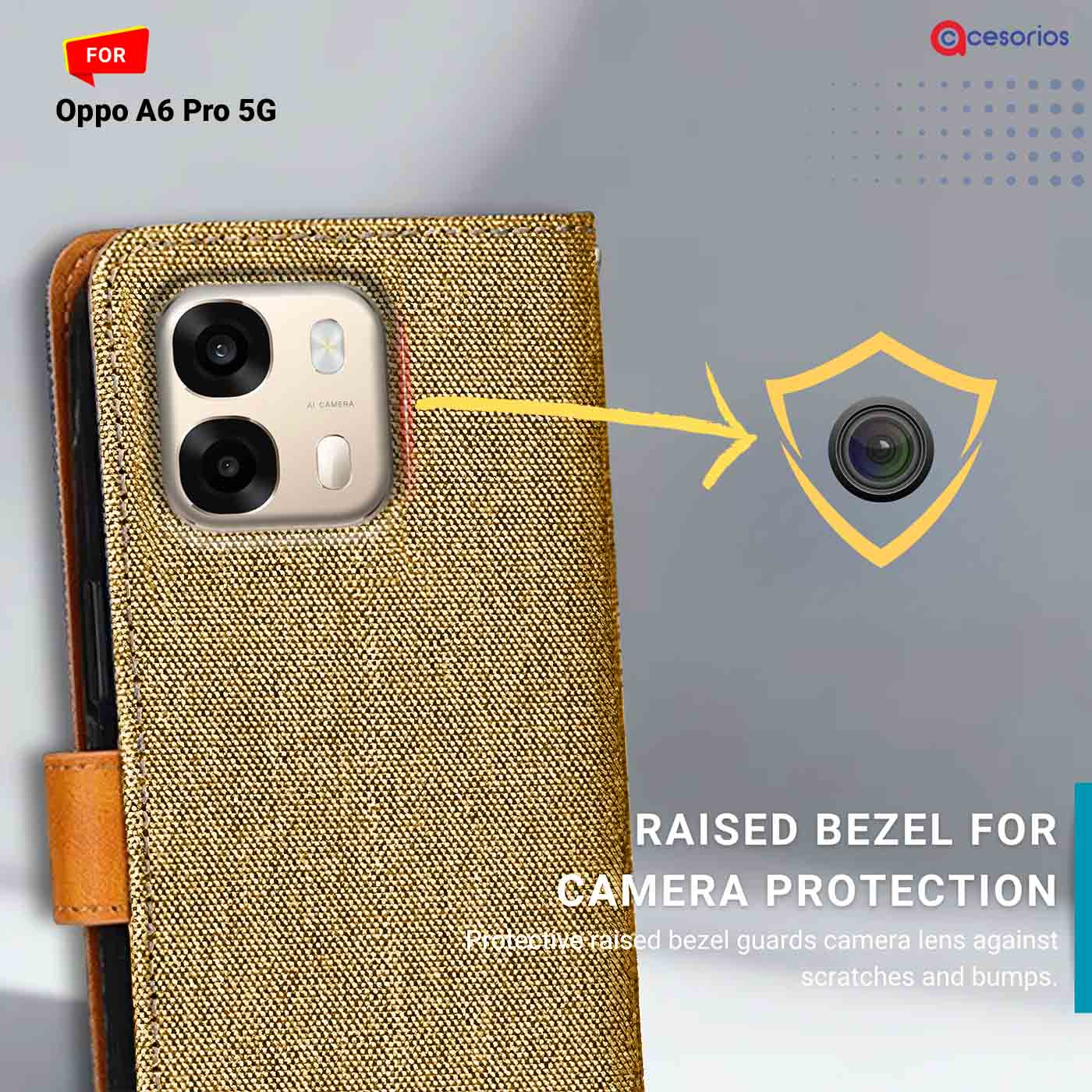 Denim & Leather back panel — Oppo A6 Pro 5G in Light Brown mobile case