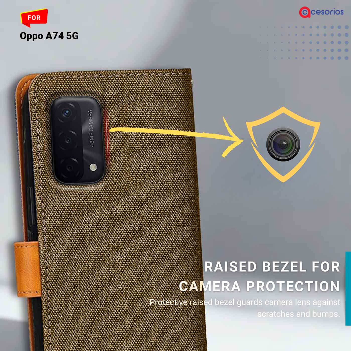 Accesorios Oppo A74 5G denim flip cover – Dark Brown – Image 2 #color_dark b