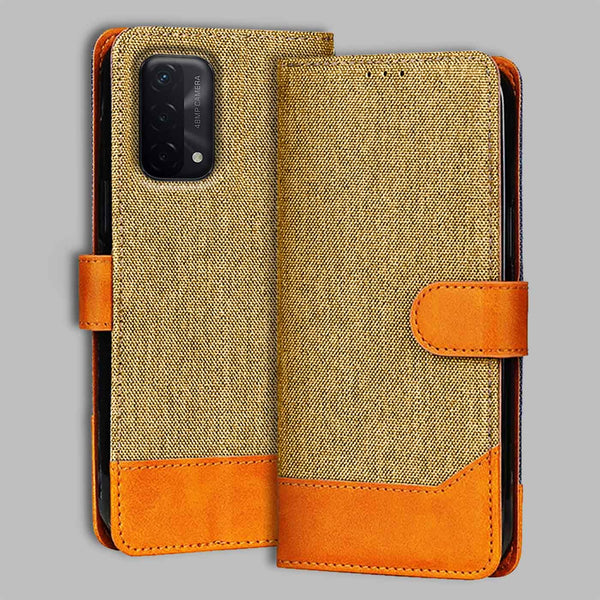 Oppo A74 5G Flip Cover — Denim, Camel Beige after a year of daily use
