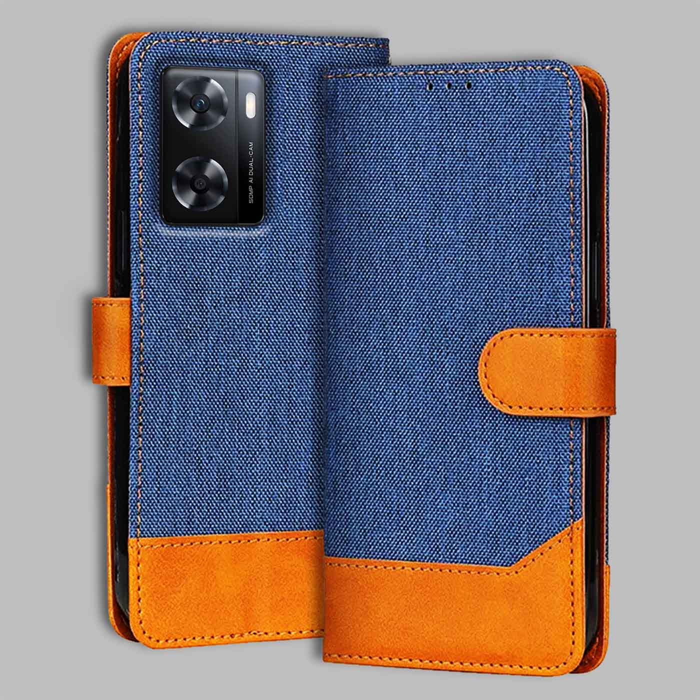 Accesorios Oppo A77S 4G denim flip cover – Blue – Image 1 #color_