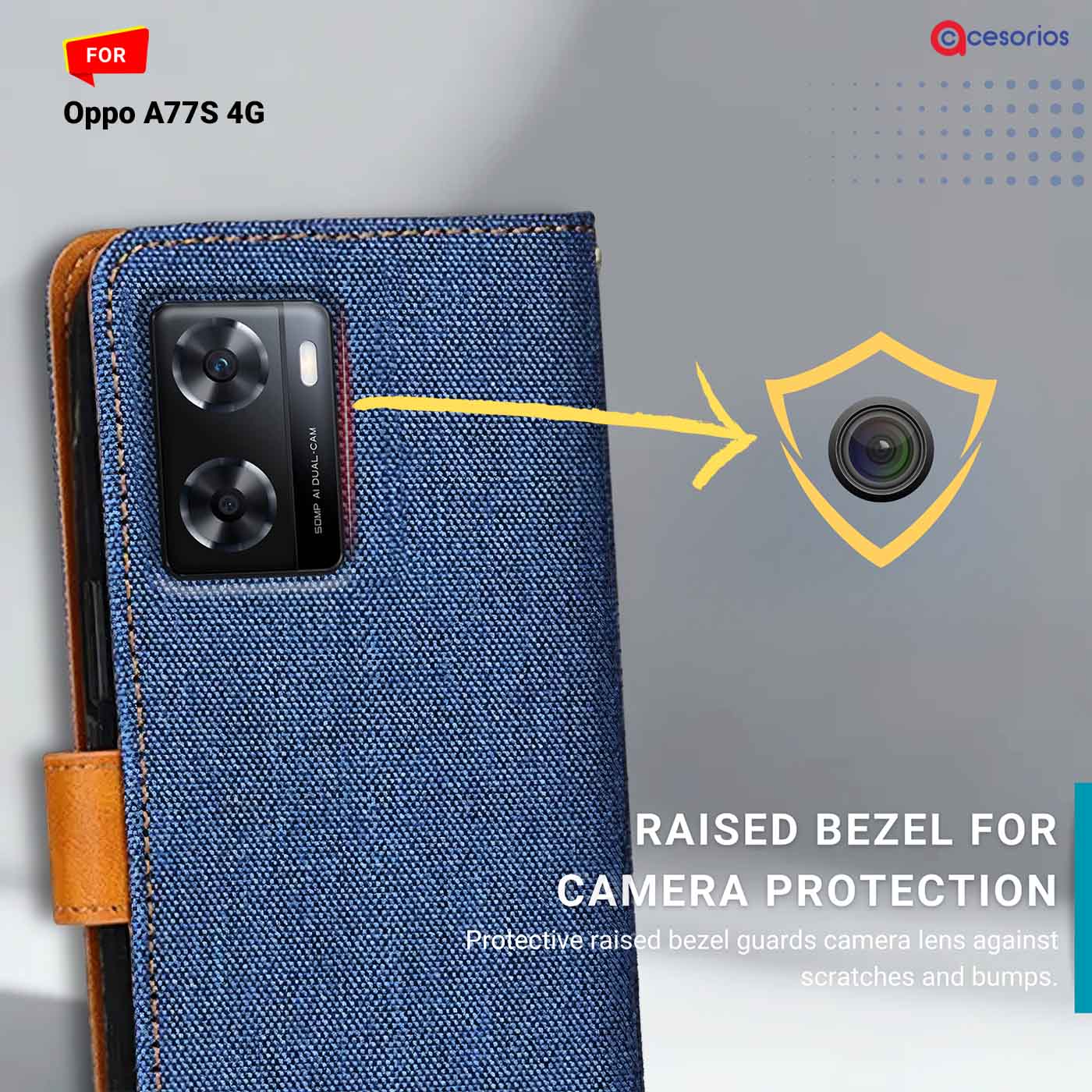 Denim & Leather back panel — Oppo A77S 4G in Blue mobile case