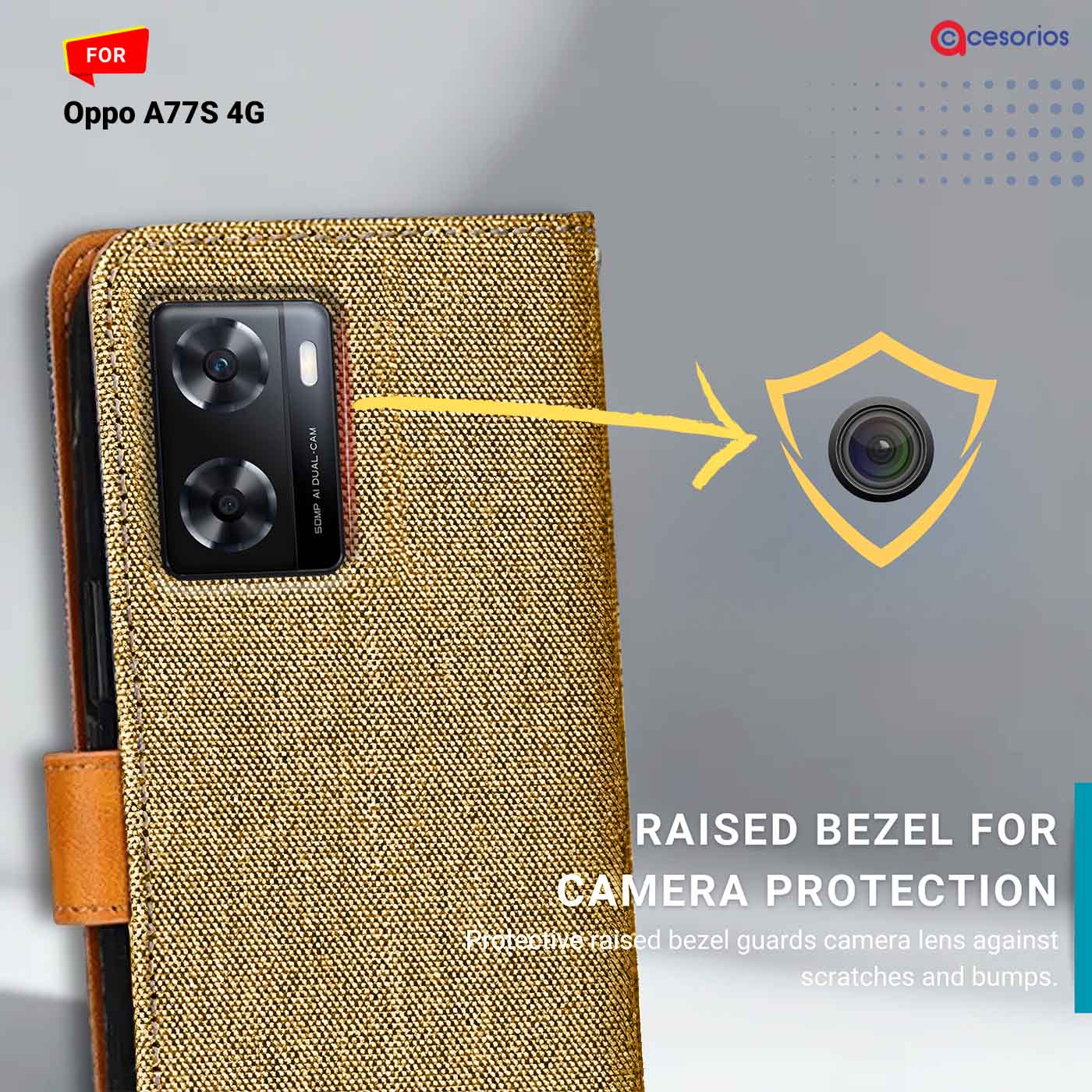 Denim & Leather back panel — Oppo A77S 4G in Light Brown mobile case