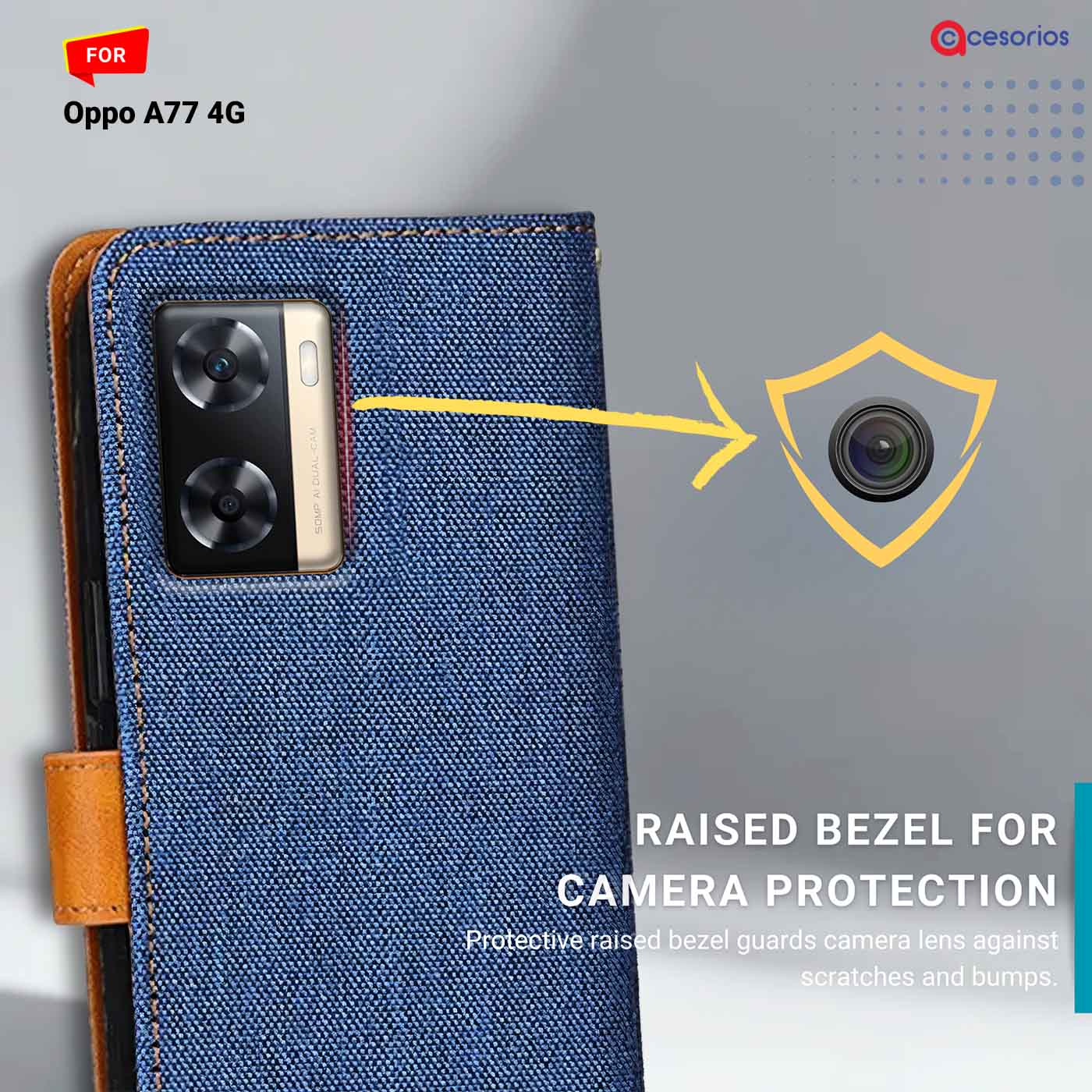 Denim & Leather back panel — Oppo A77 4G in Blue mobile case