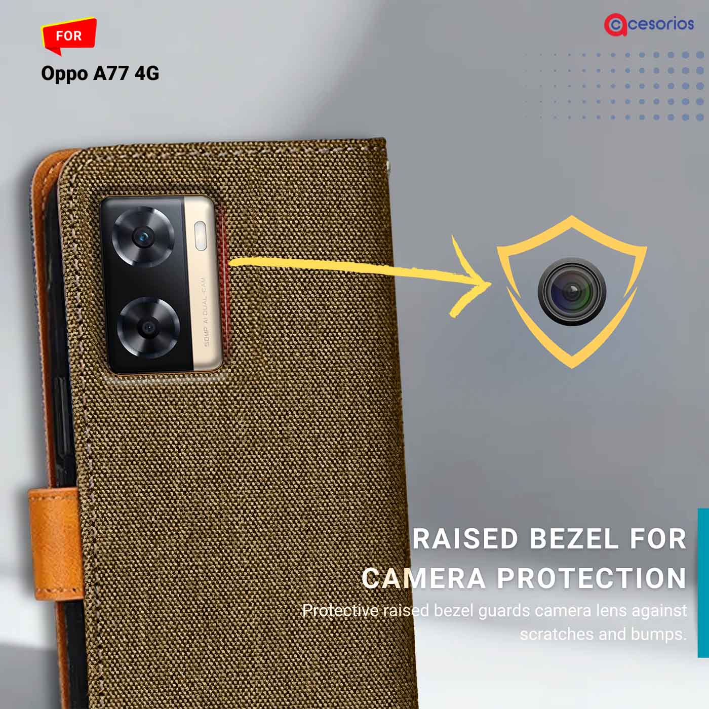 Denim & Leather back panel — Oppo A77 4G in Dark Brown mobile case