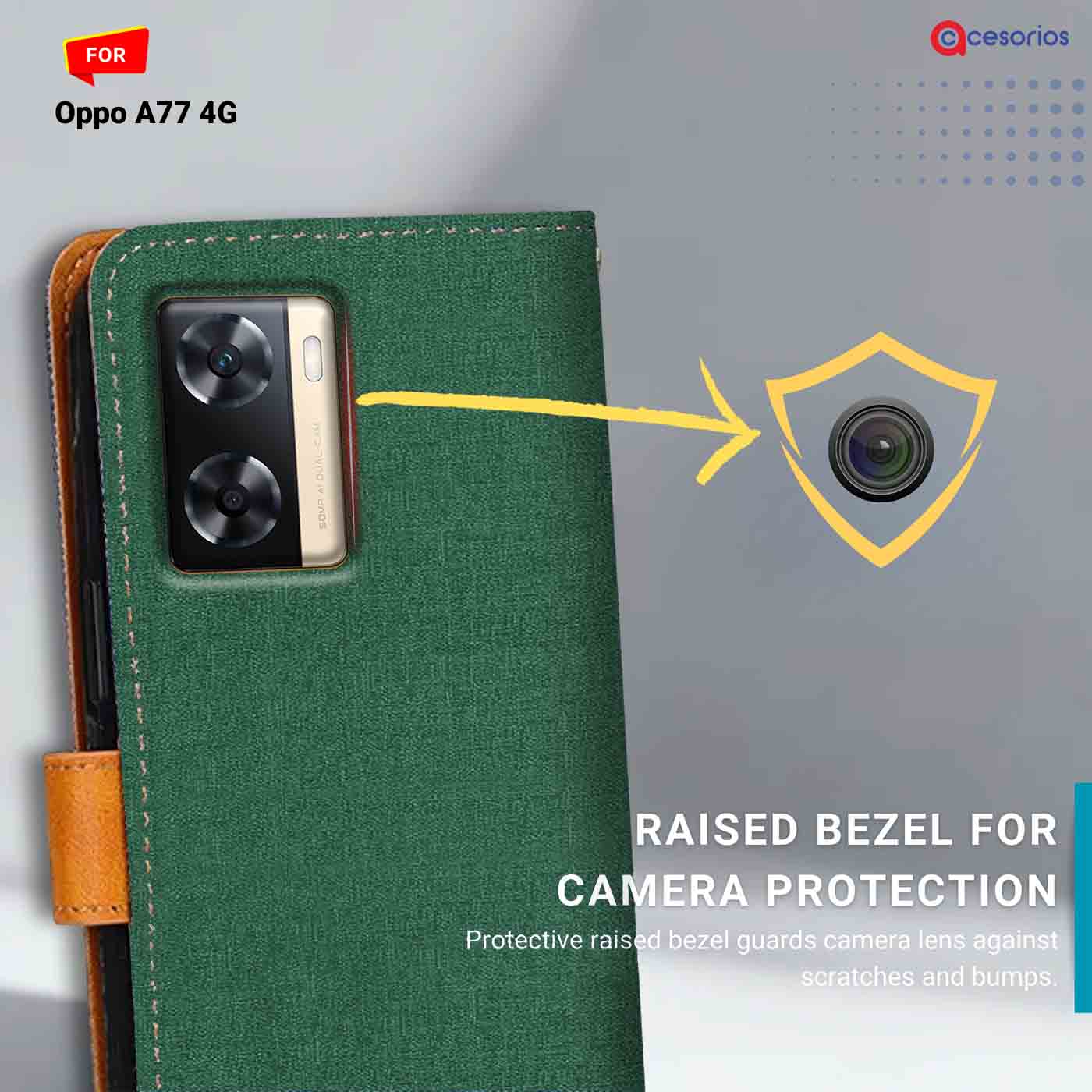 Accesorios Oppo A77 4G denim flip cover – Green – Image 2 #color_g