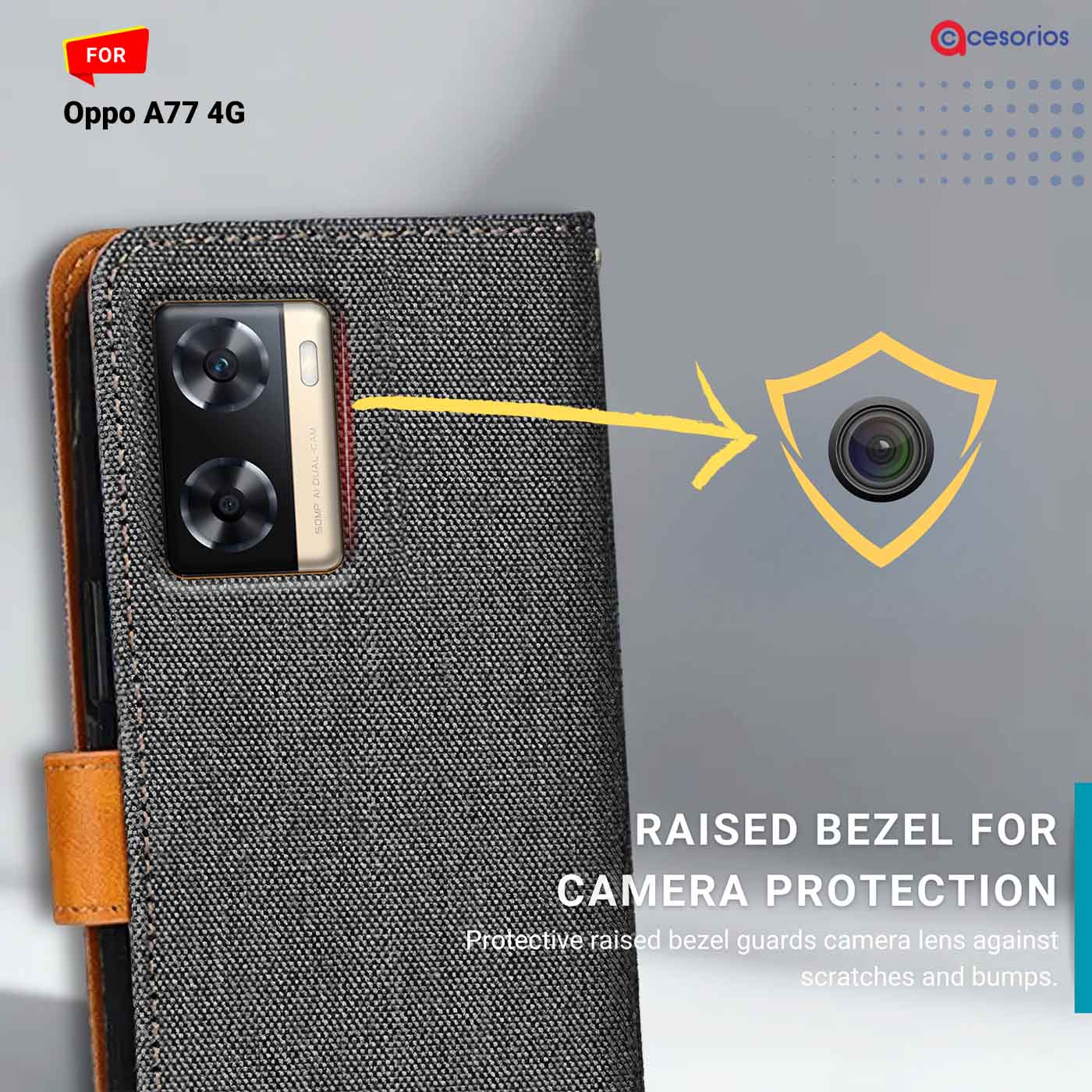 Denim & Leather back panel — Oppo A77 4G in Grey mobile case