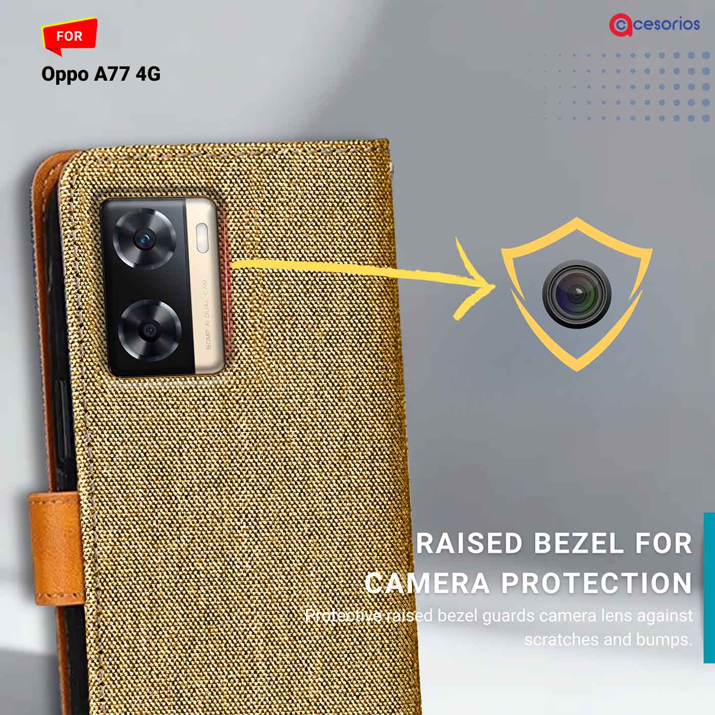 Accesorios Oppo A77 4G denim flip cover – Light Brown – Image 2 #color_light b
