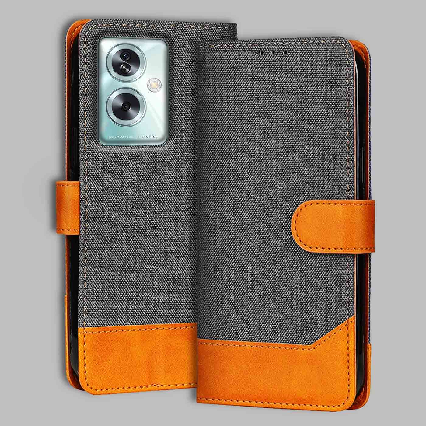 Accesorios Oppo A79 5G denim flip cover – Grey – Image 1 #color_