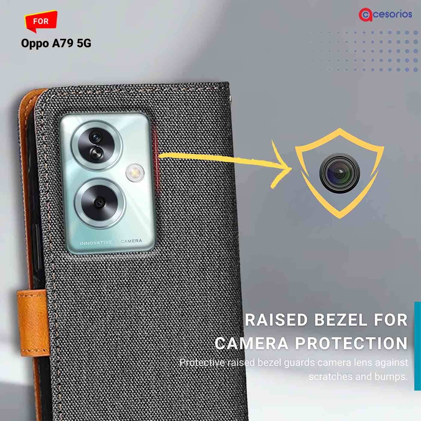 Accesorios Oppo A79 5G denim flip cover – Grey – Image 2 #color_