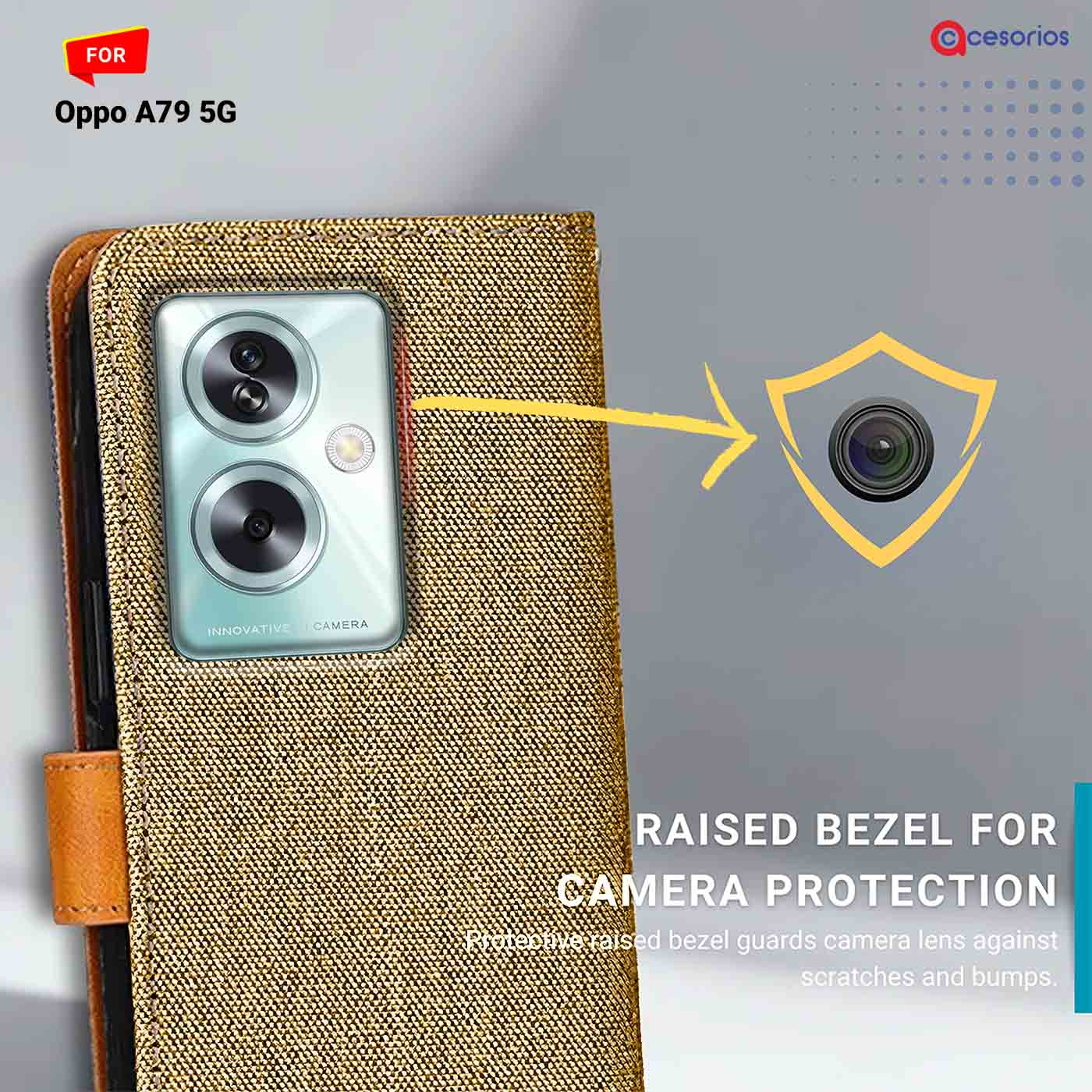 Accesorios Oppo A79 5G denim flip cover – Light Brown – Image 2 #color_light b