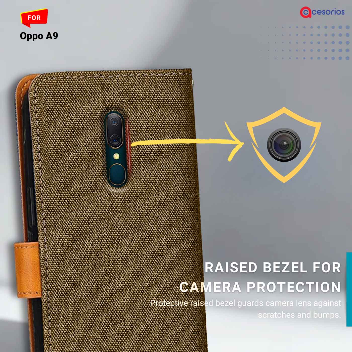Denim & Leather back panel — Oppo A9 in Dark Brown mobile case