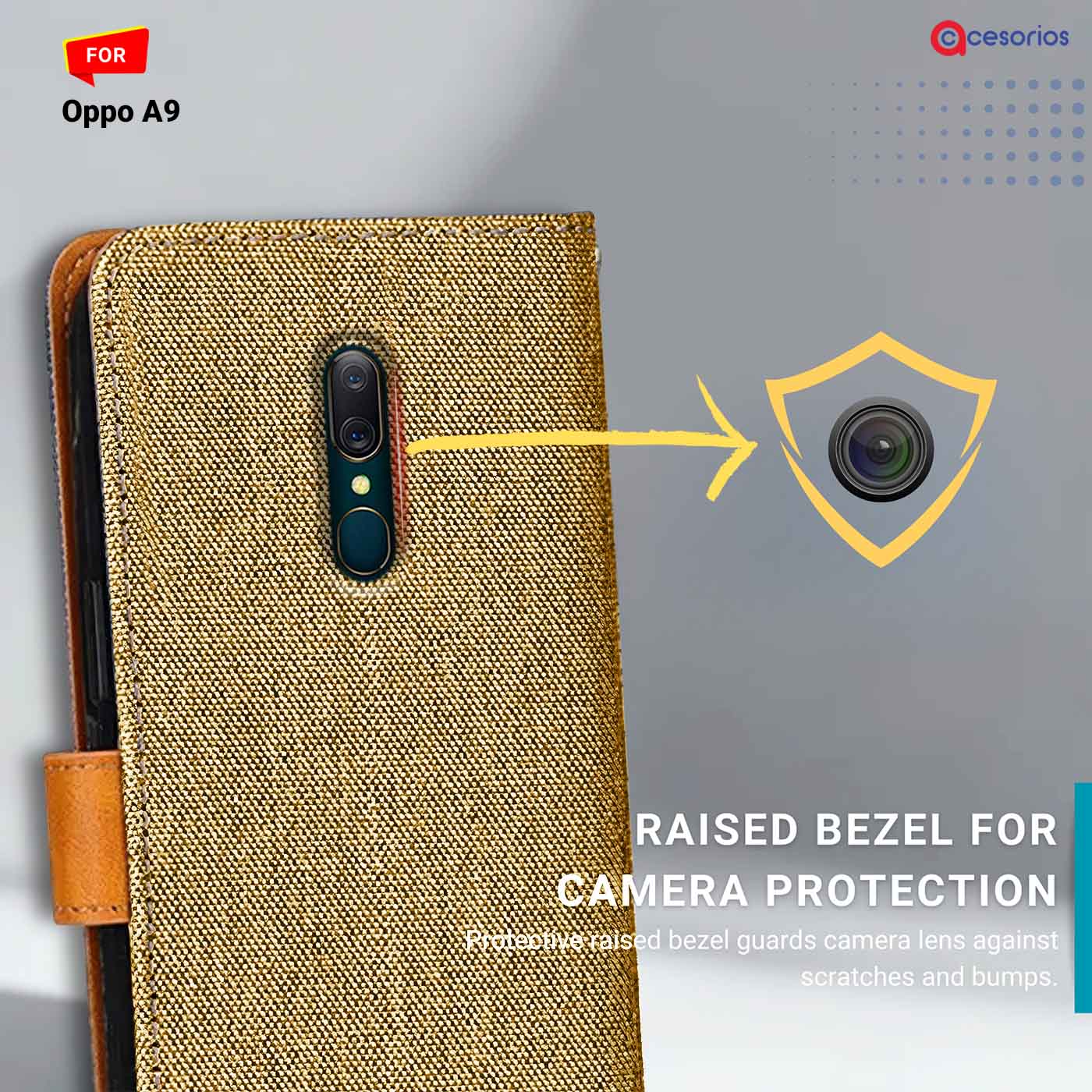 Denim & Leather back panel — Oppo A9 in Light Brown mobile case