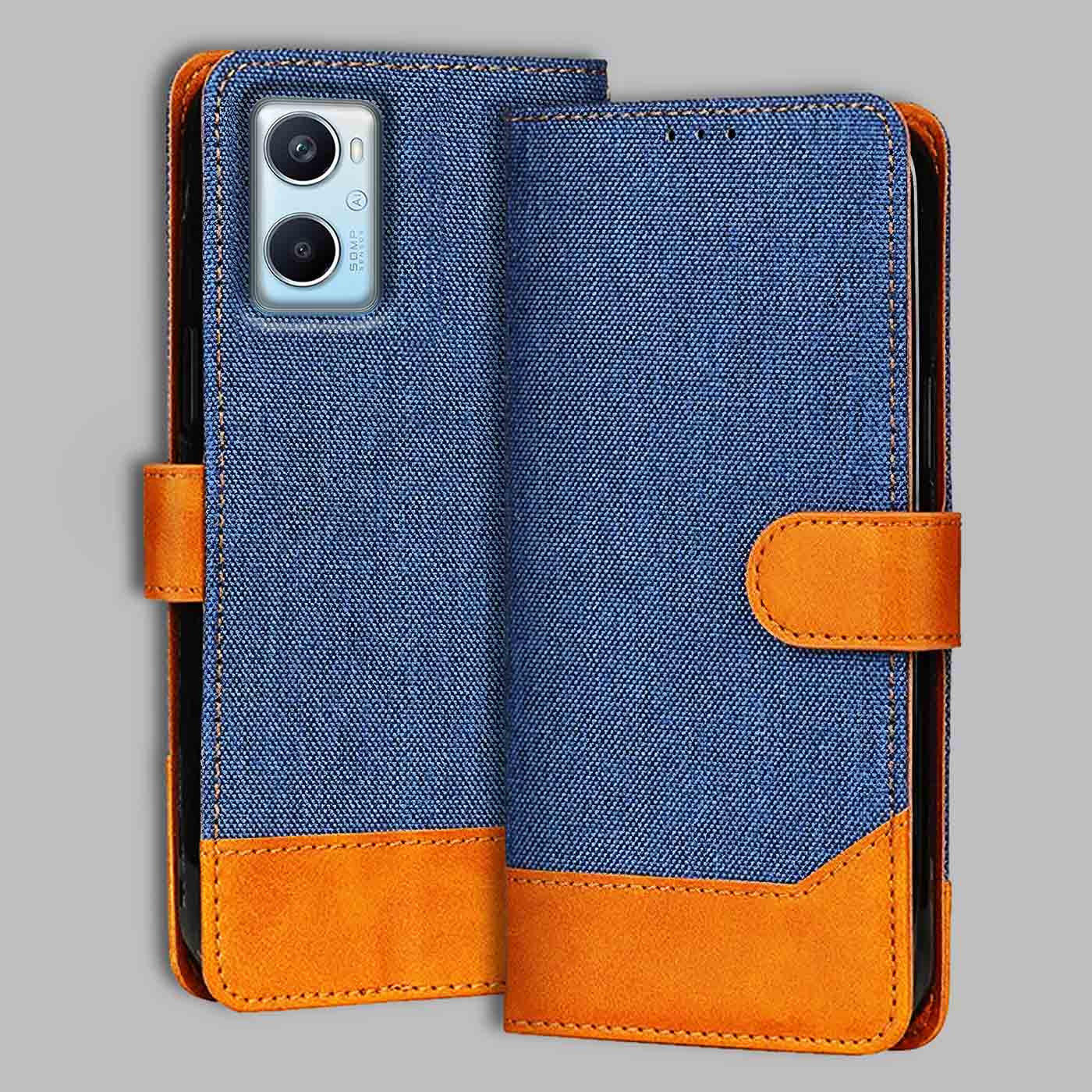 Oppo A96 flip cover in Blue — front view by Accesorios