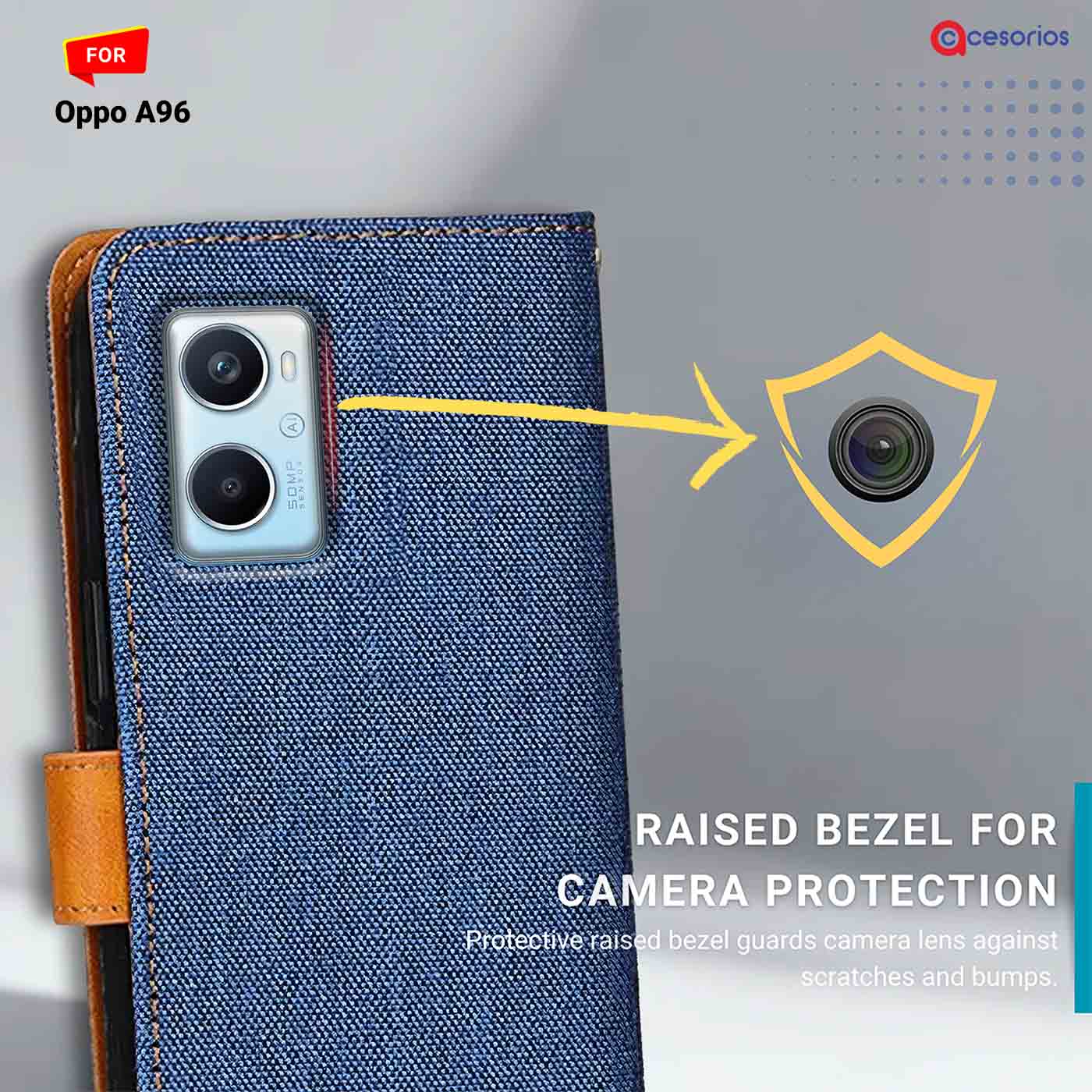 Accesorios Oppo A96 denim flip cover – Blue – Image 2 #color_