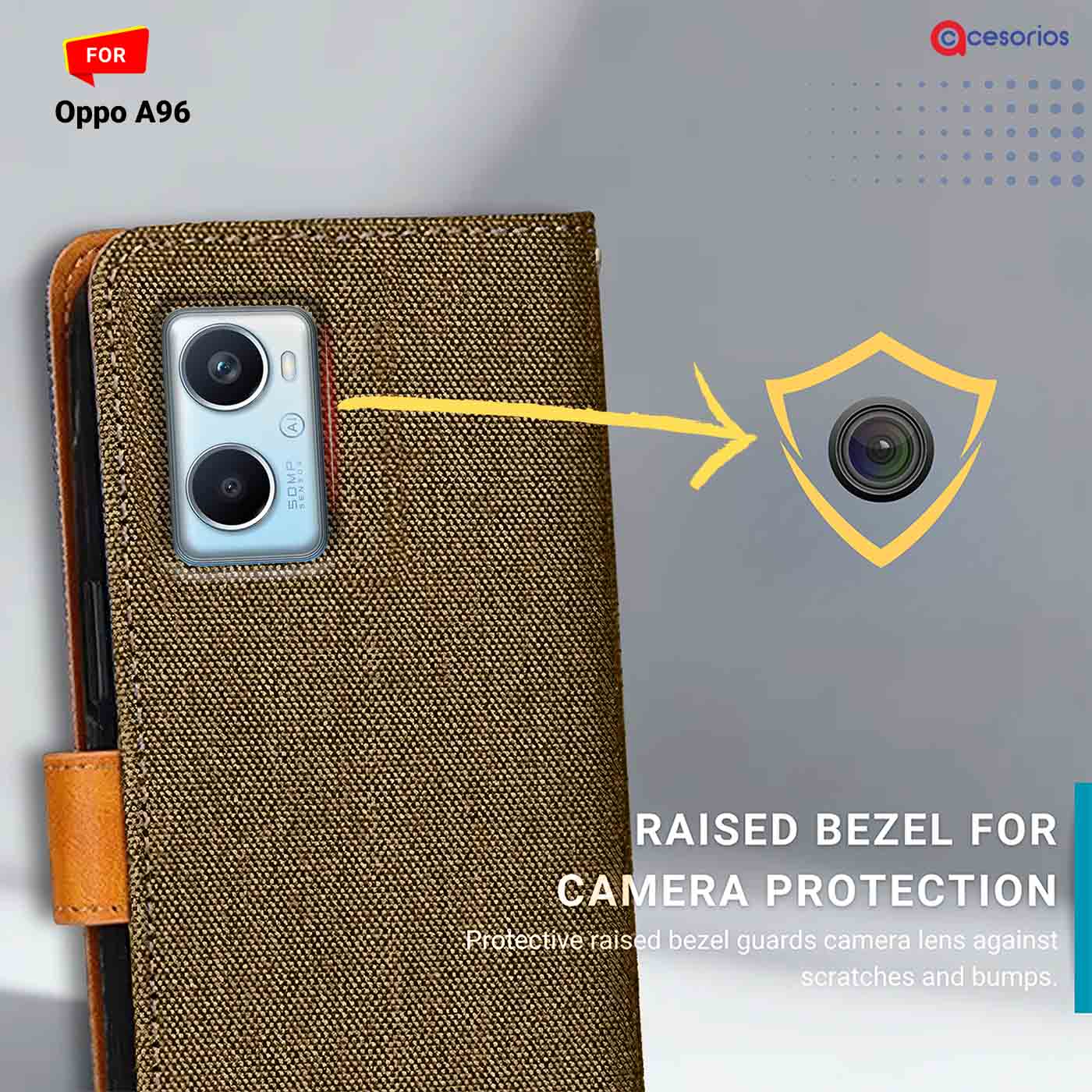 Accesorios Oppo A96 denim flip cover – Dark Brown – Image 2 #color_dark b