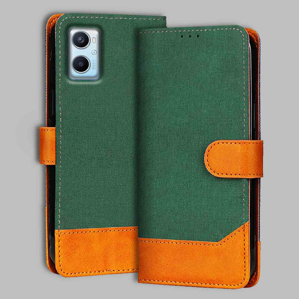 Oppo A96 Flip Cover — Chambray, Forest Green after a year of daily use