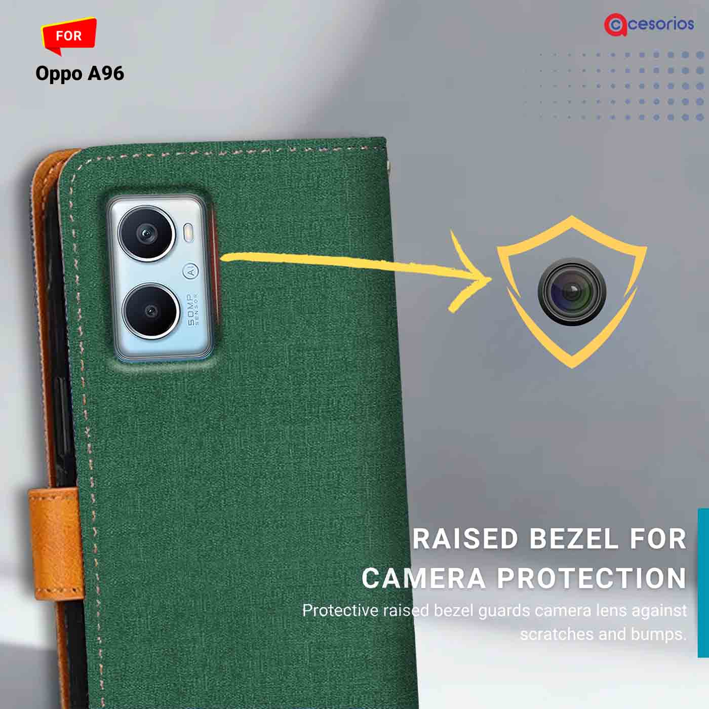 Accesorios Oppo A96 denim flip cover – Green – Image 2 #color_g