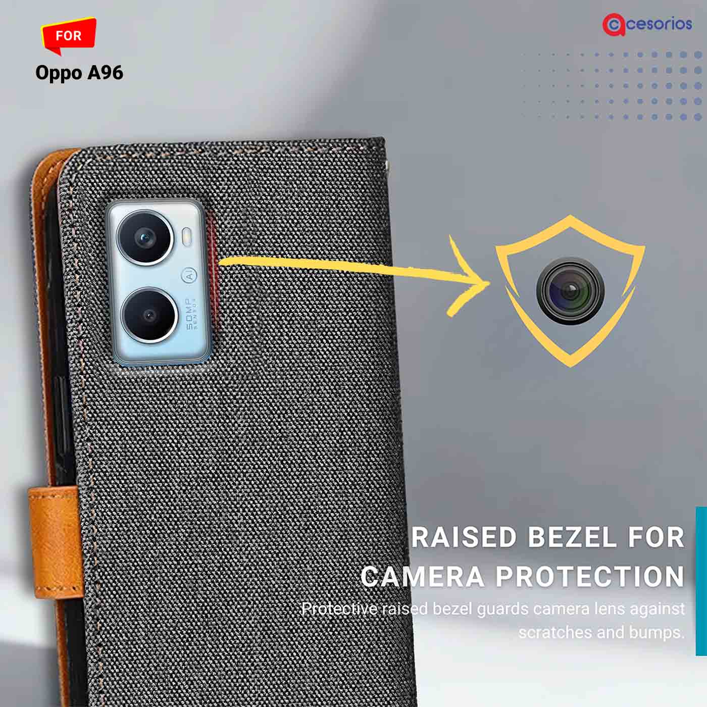 Accesorios Oppo A96 denim flip cover – Grey – Image 2 #color_