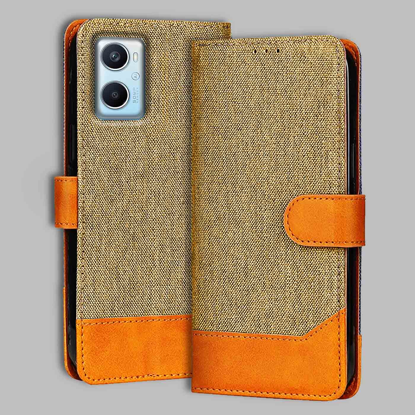 Accesorios Oppo A96 denim flip cover – Light Brown – Image 1 #color_light b