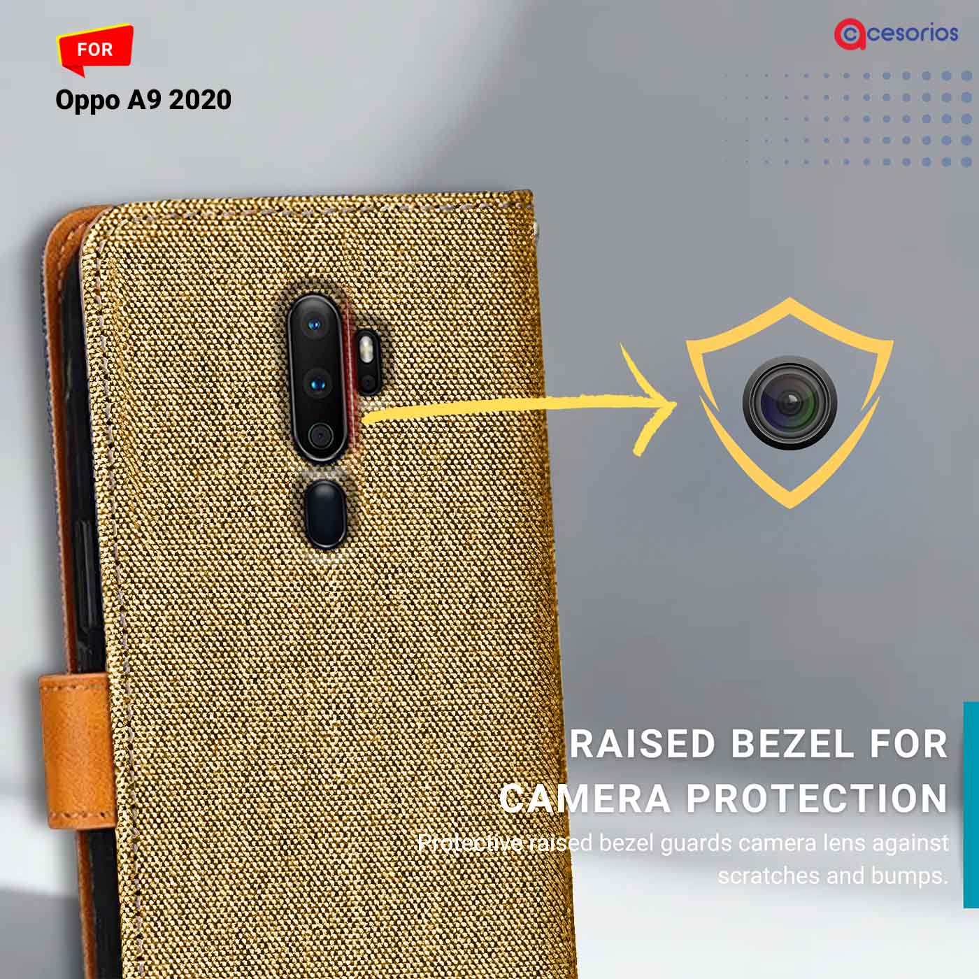 Denim & Leather back panel — Oppo A9 2020 in Light Brown mobile case