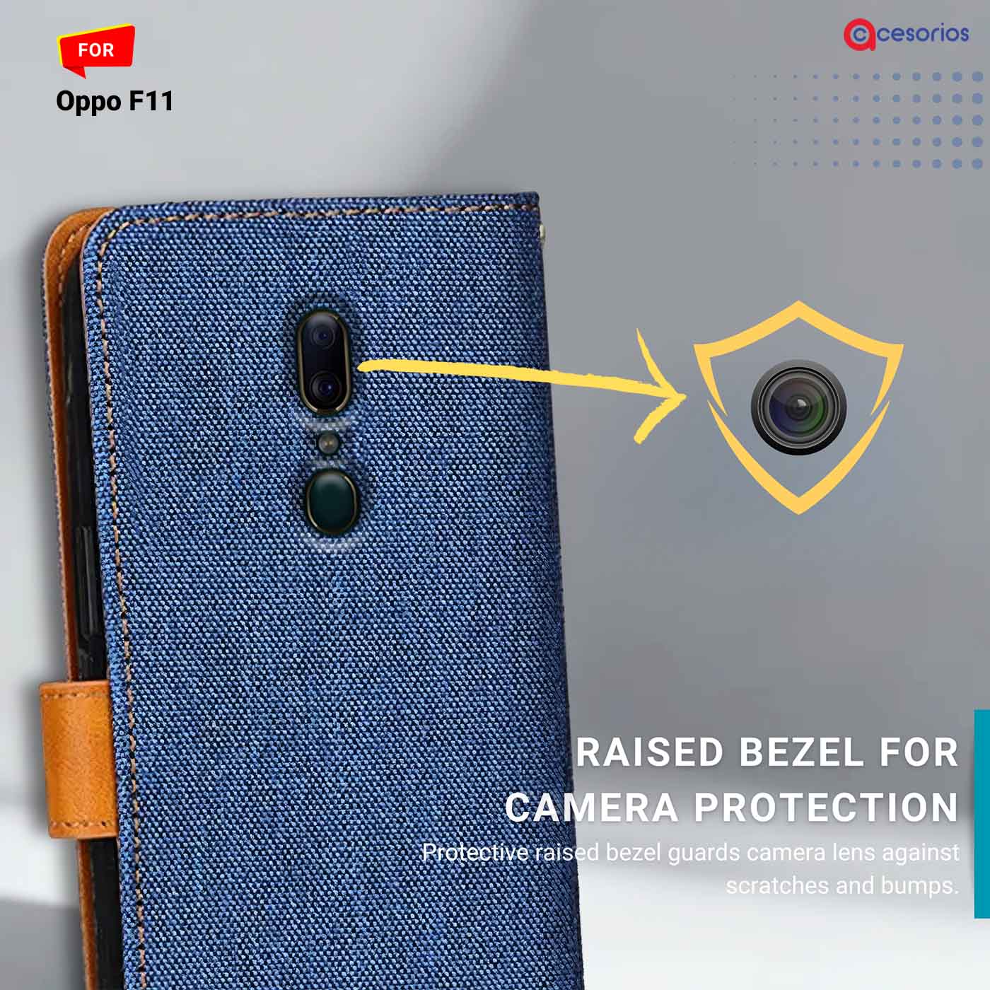 Denim & Leather back panel — Oppo F11 in Blue mobile case