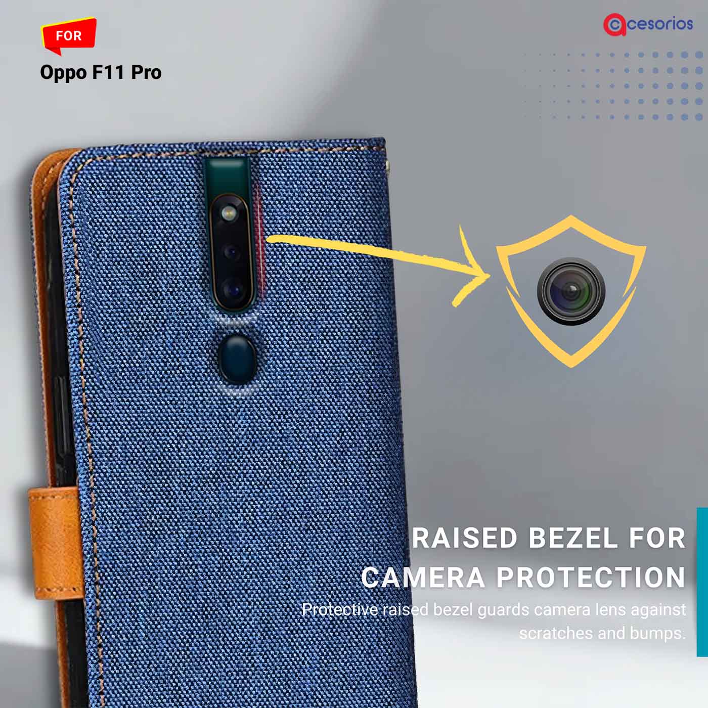 Accesorios Oppo F11 Pro denim flip cover – Blue – Image 2 #color_